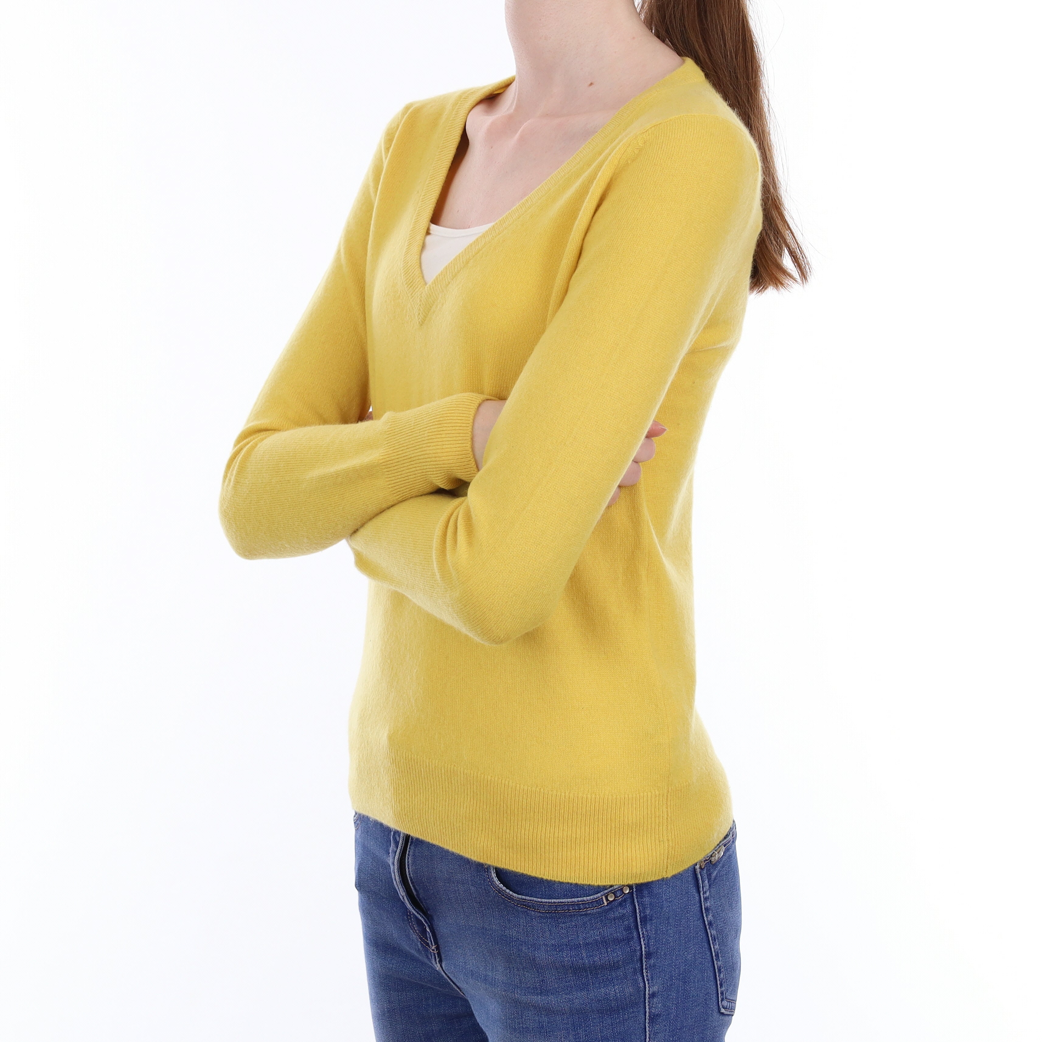 Sunshine Yellow Cashmere V Neck Jumper Extra Small
