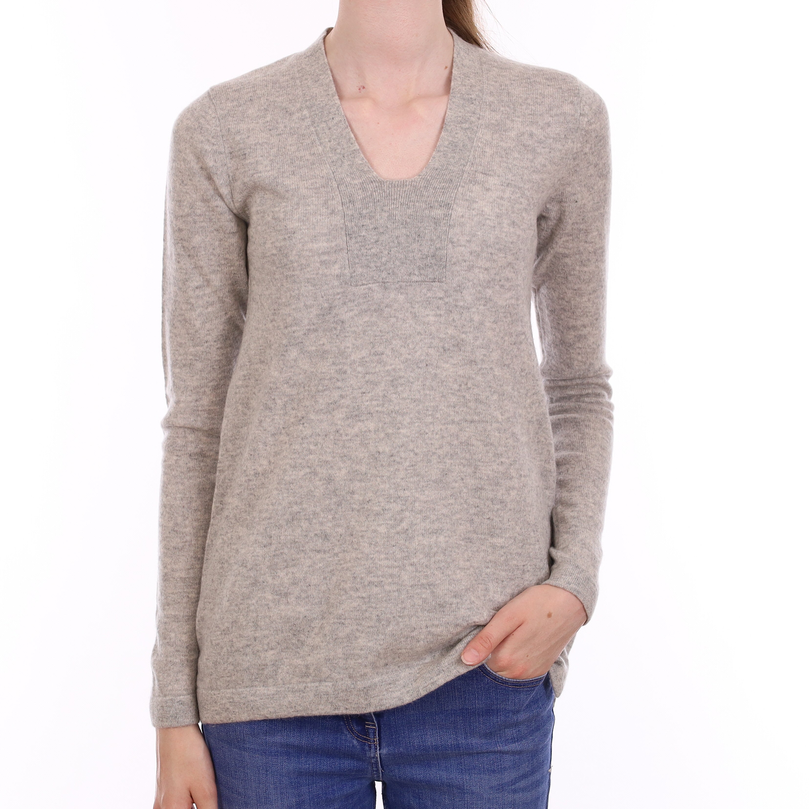 Smoke Grey Cashmere V Neck Jumper Extra Small