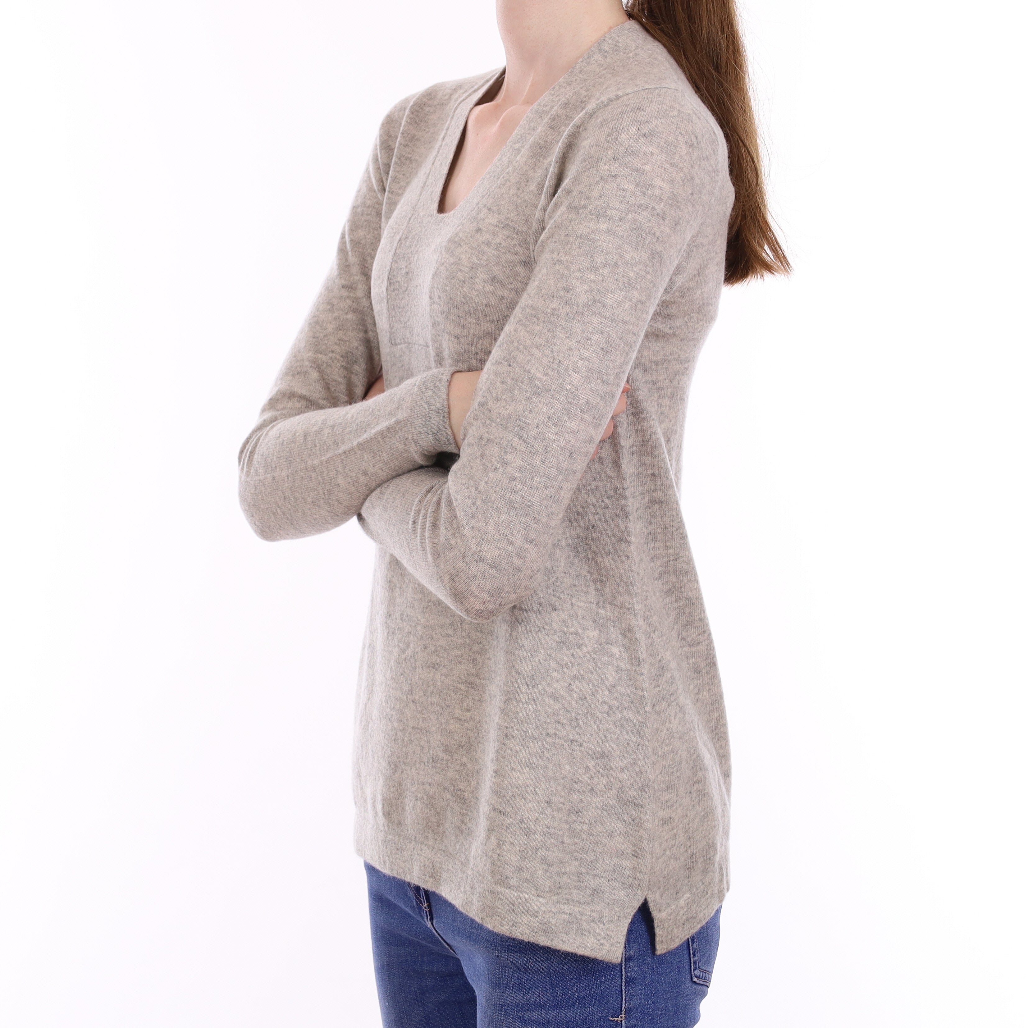 Smoke Grey Cashmere V Neck Jumper Extra Small