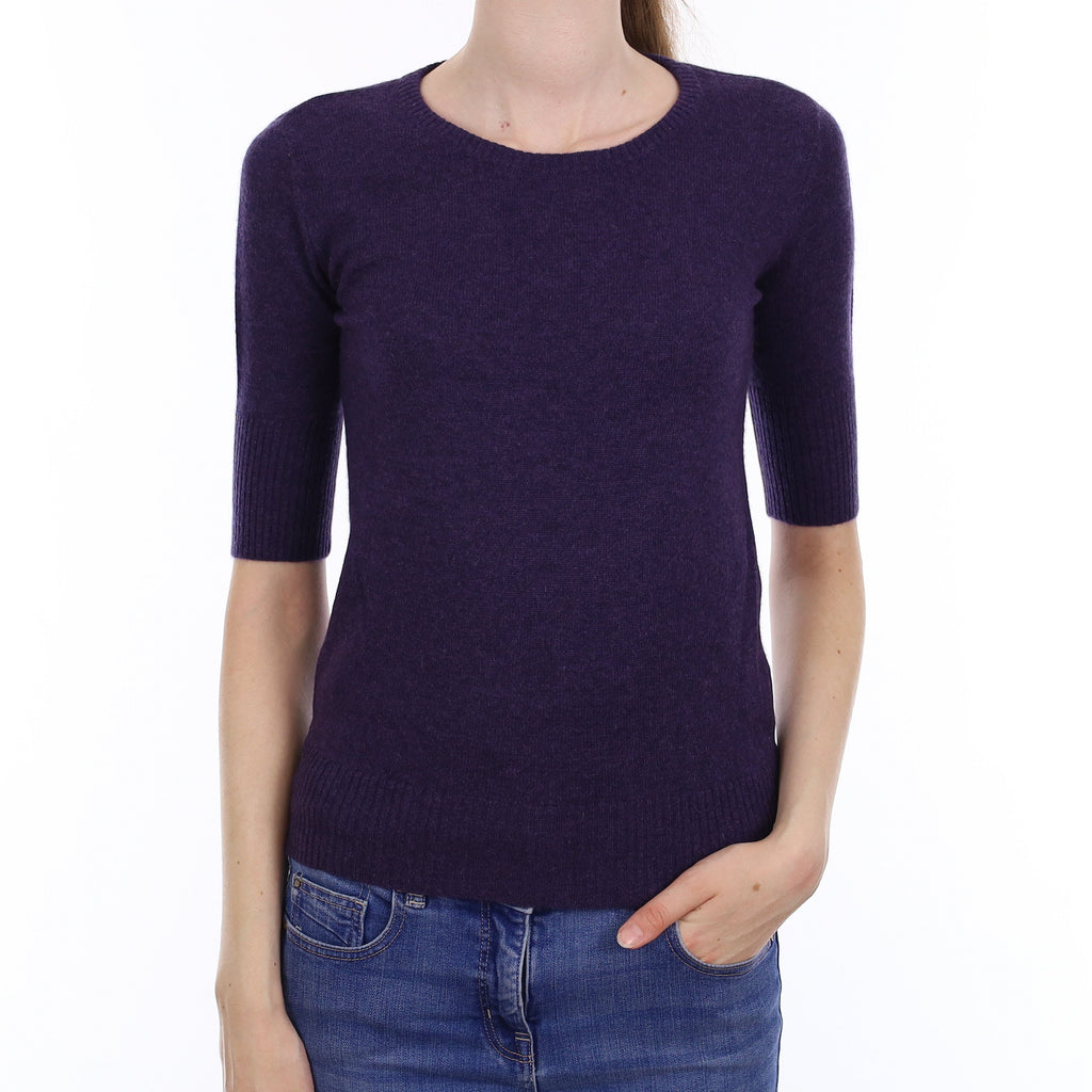 Shadow Purple Cashmere Short Sleeve Crew Neck Jumper Extra Small
