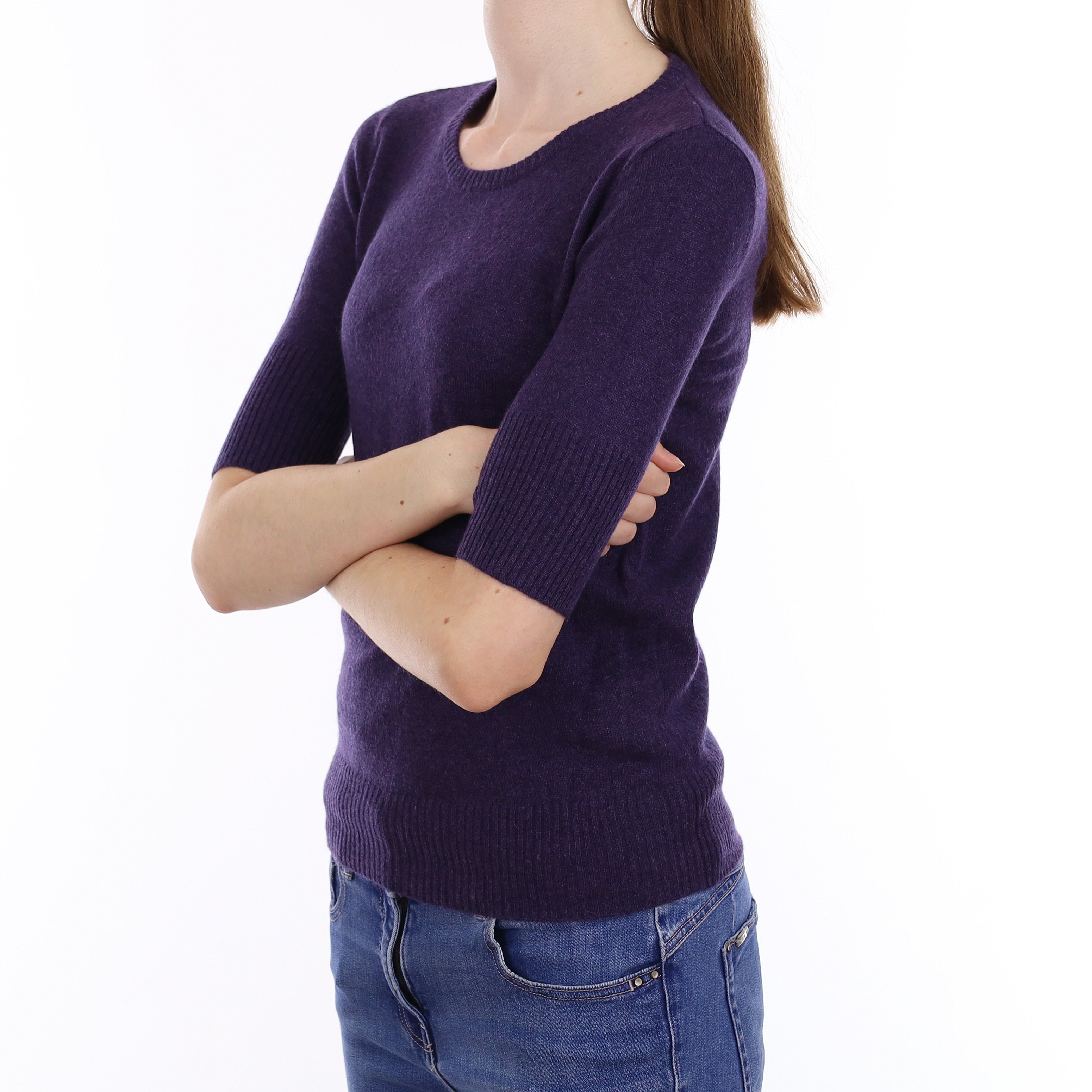 Shadow Purple Cashmere Short Sleeve Crew Neck Jumper Extra Small