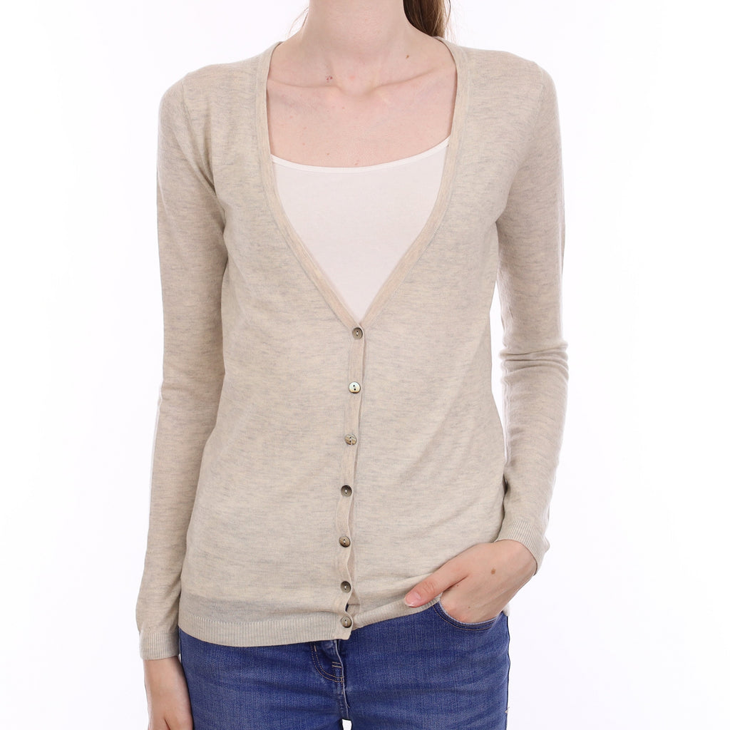 Frost Grey Lightweight Cashmere V Neck Cardigan Extra Small