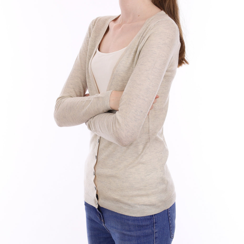 Frost Grey Lightweight Cashmere V Neck Cardigan Extra Small