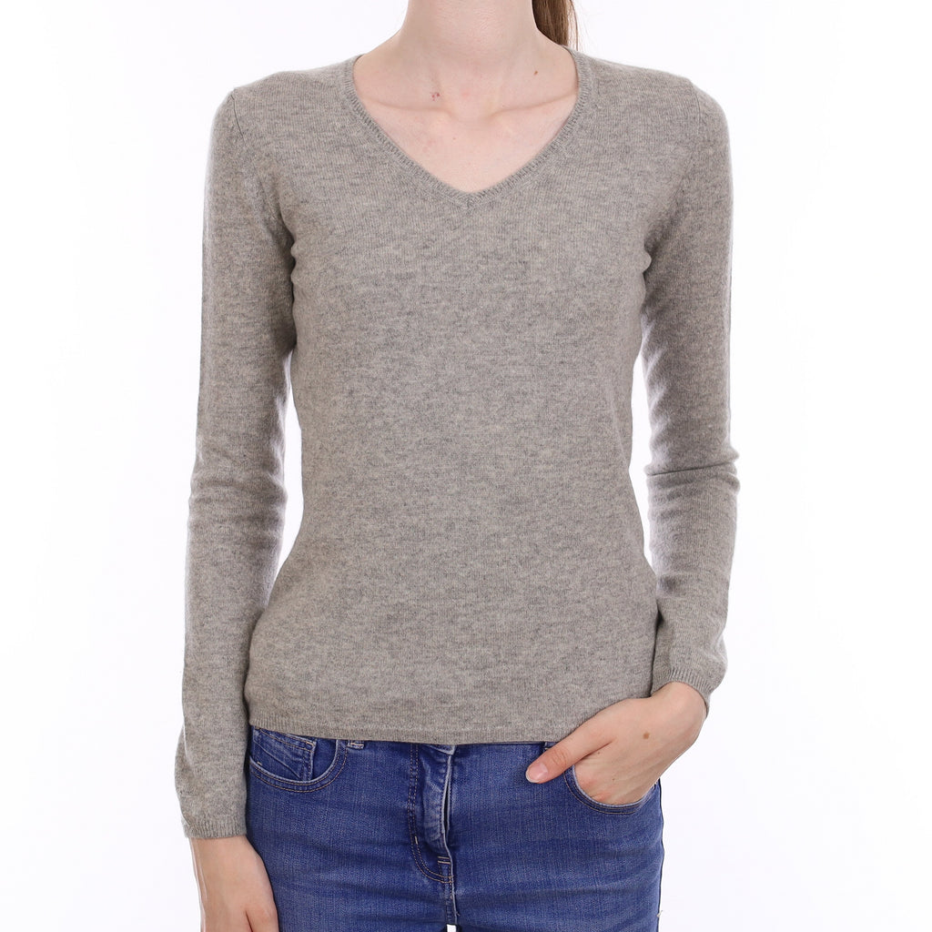Smoke Grey Cashmere V Neck Jumper Extra Small