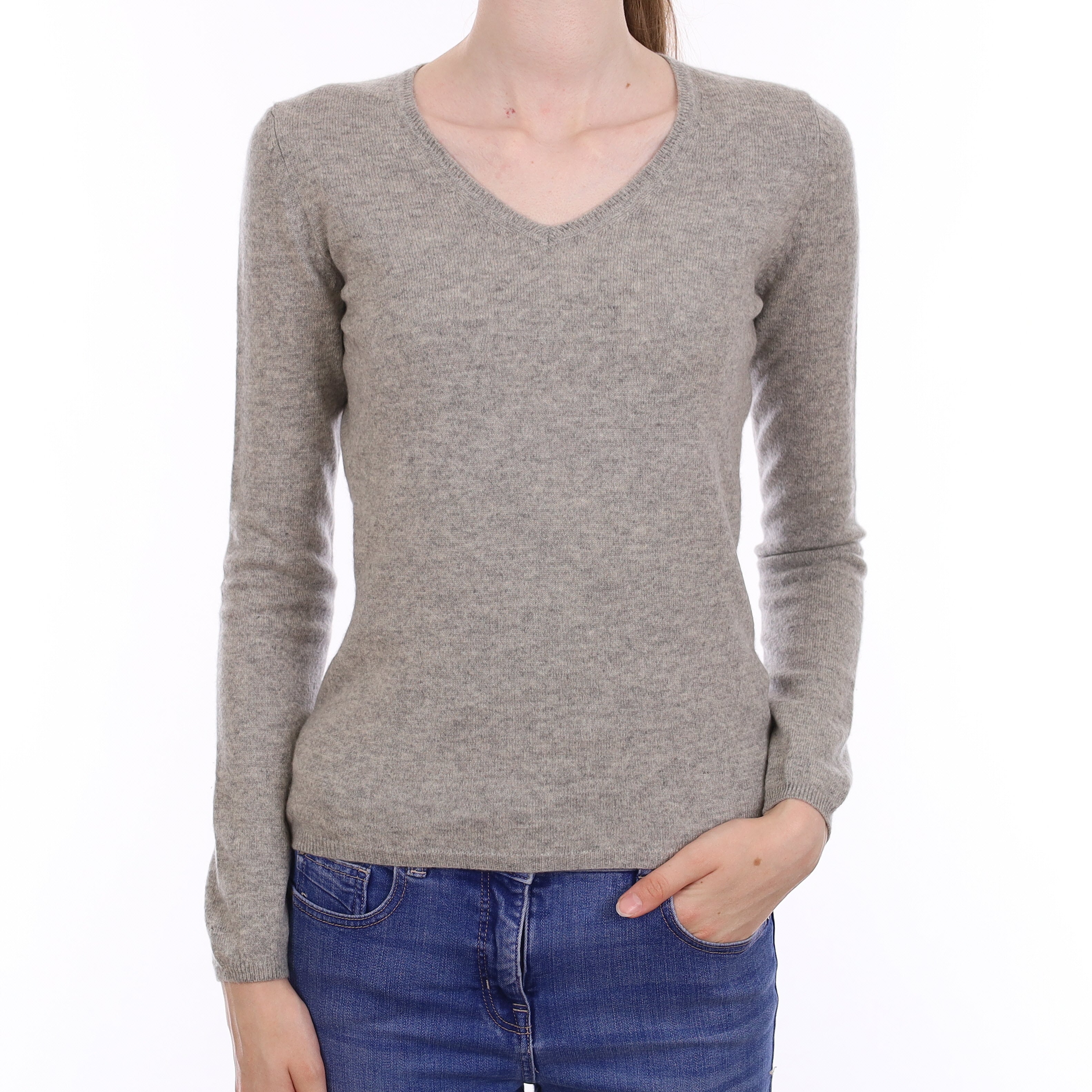 Smoke Grey Cashmere V Neck Jumper Extra Small