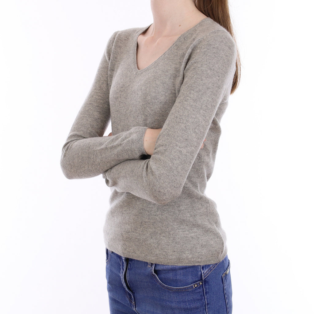 Smoke Grey Cashmere V Neck Jumper Extra Small