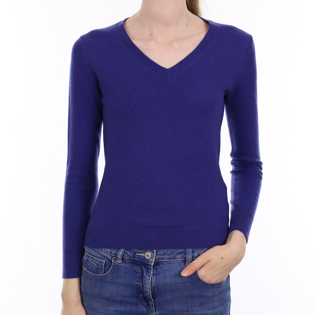 Admiral Blue Cashmere V Neck Jumper Extra Small