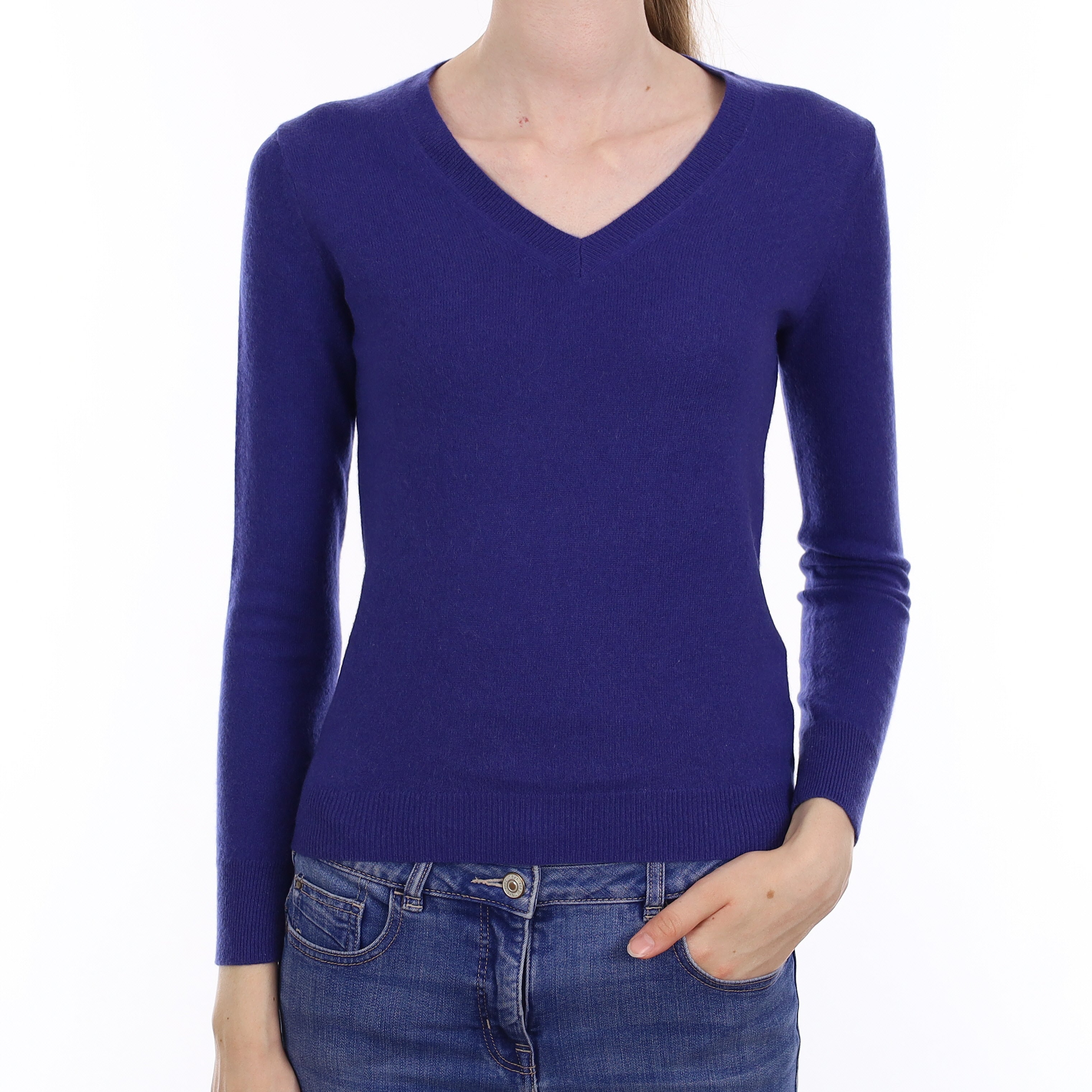 Admiral Blue Cashmere V Neck Jumper Extra Small