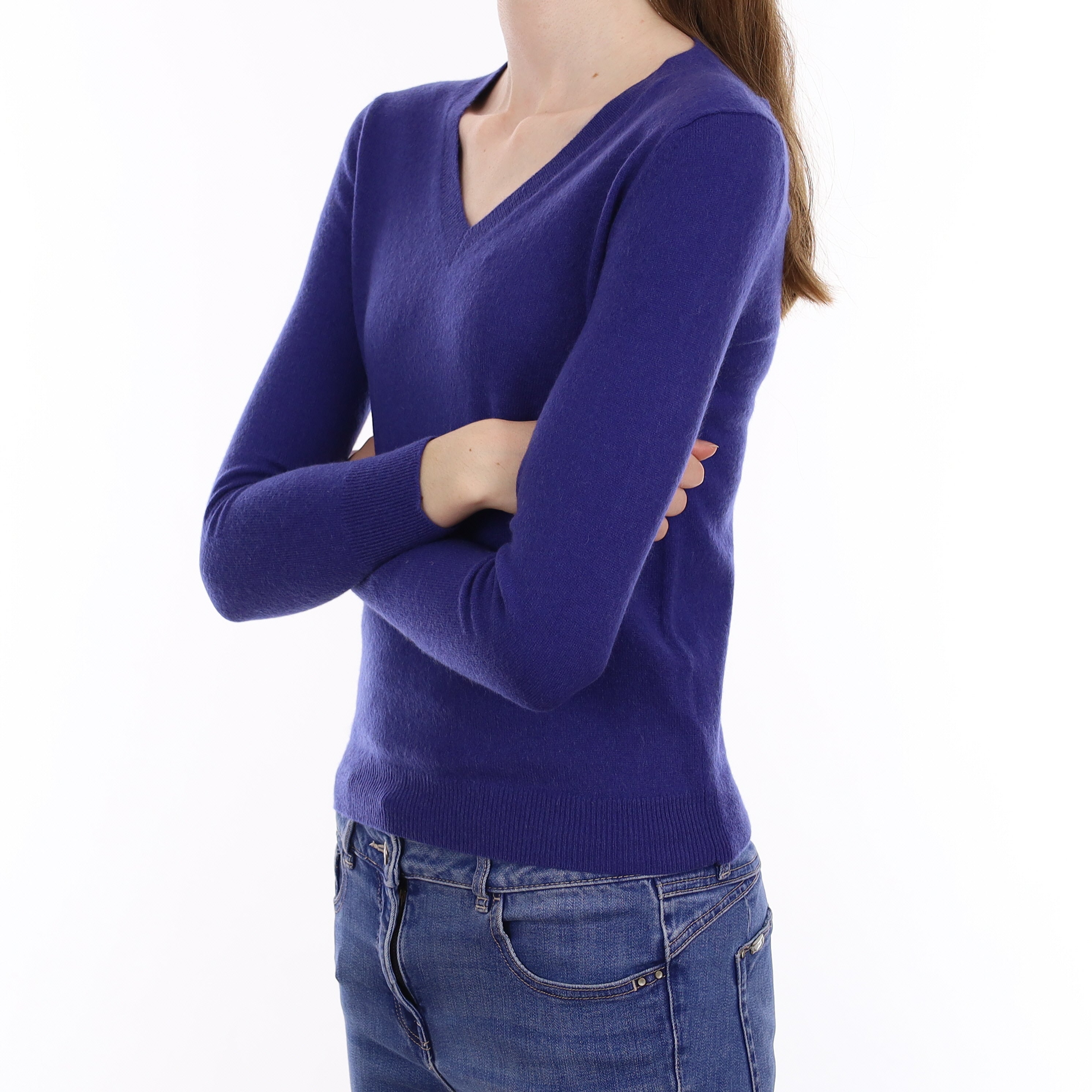 Admiral Blue Cashmere V Neck Jumper Extra Small
