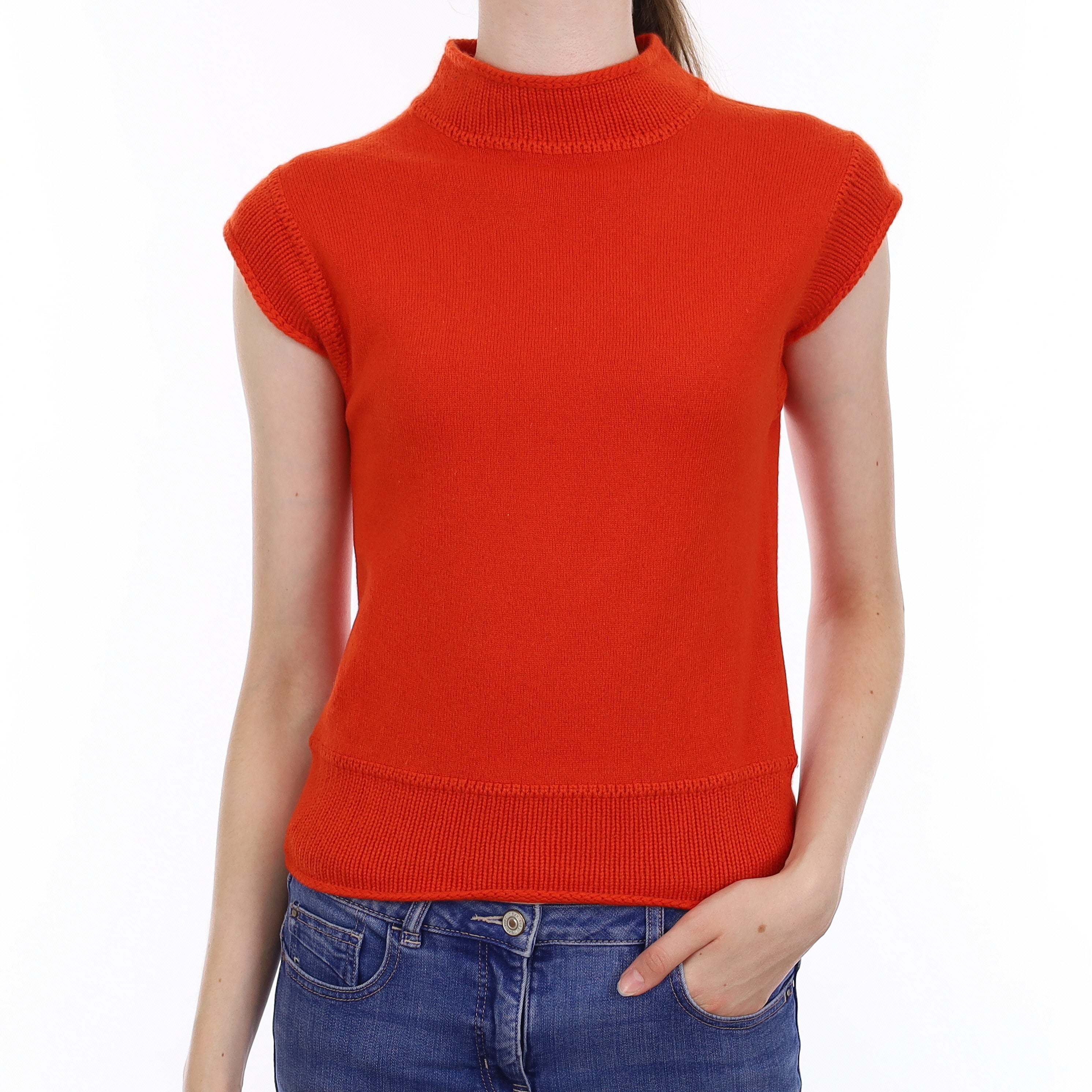 Burnt Orange Cashmere Turtle Neck Tank Top Extra Small