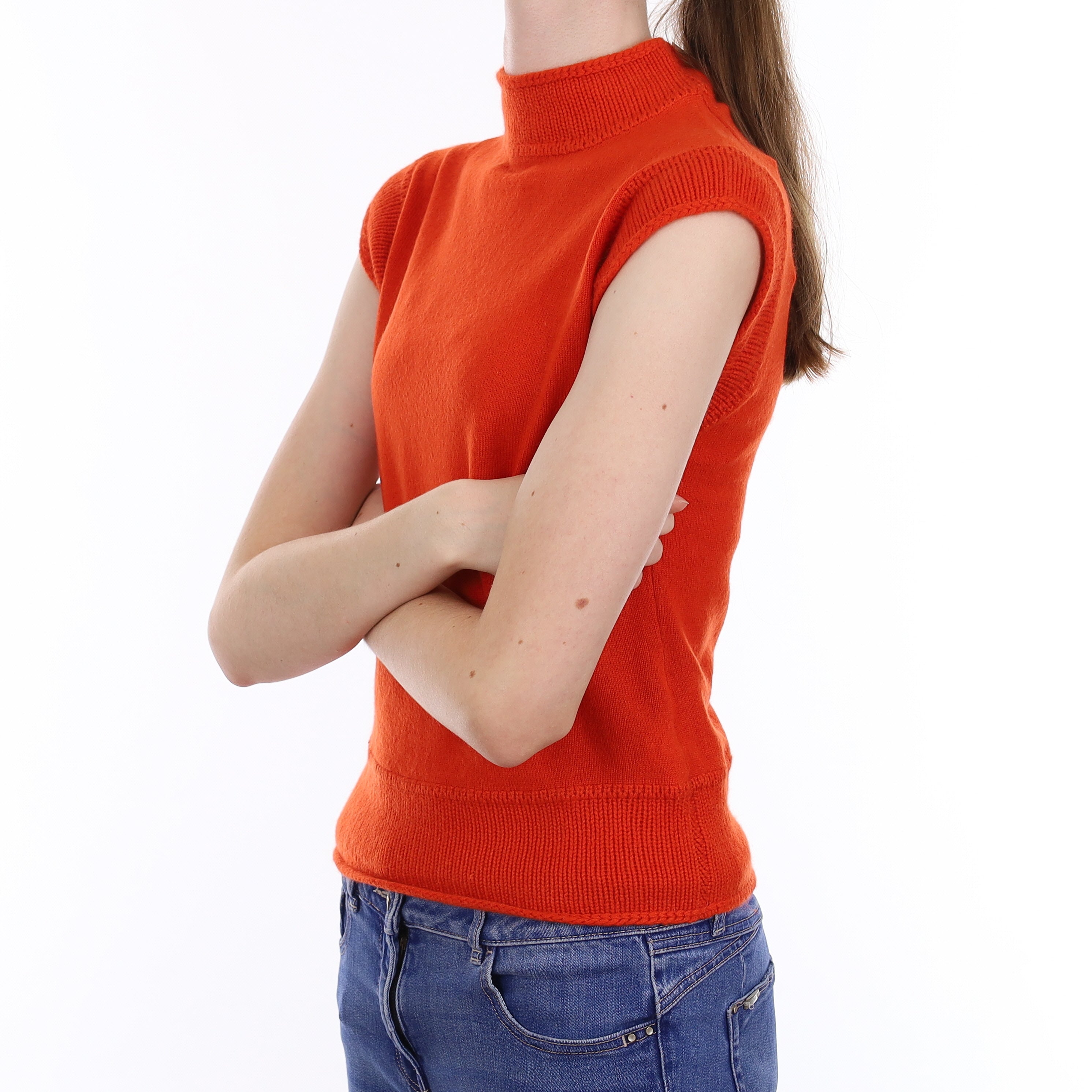 Burnt Orange Cashmere Turtle Neck Tank Top Extra Small