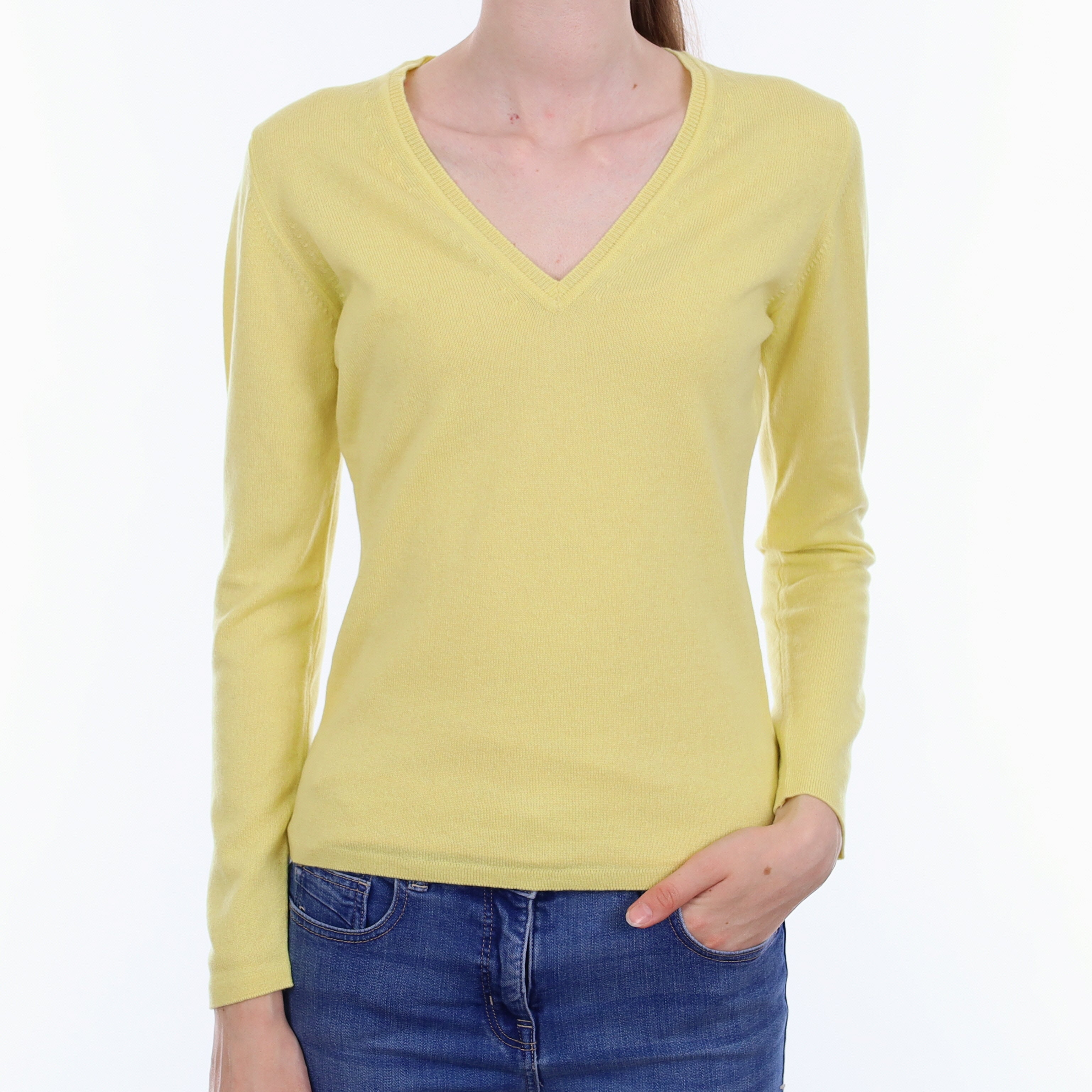 Brand New Scottish Neon Yellow Cashmere V Neck Jumper Extra Small