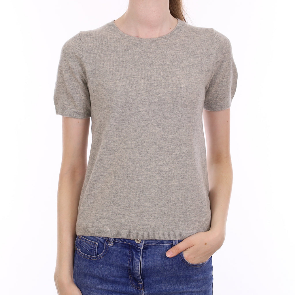 Smoke Grey Cashmere Short Sleeve Crew Neck Jumper Extra Small