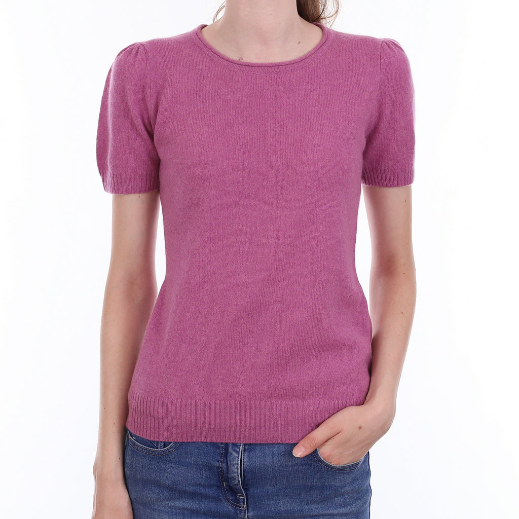 Loganberry Purple Cashmere Short Sleeve Crew Neck Jumper Extra Small