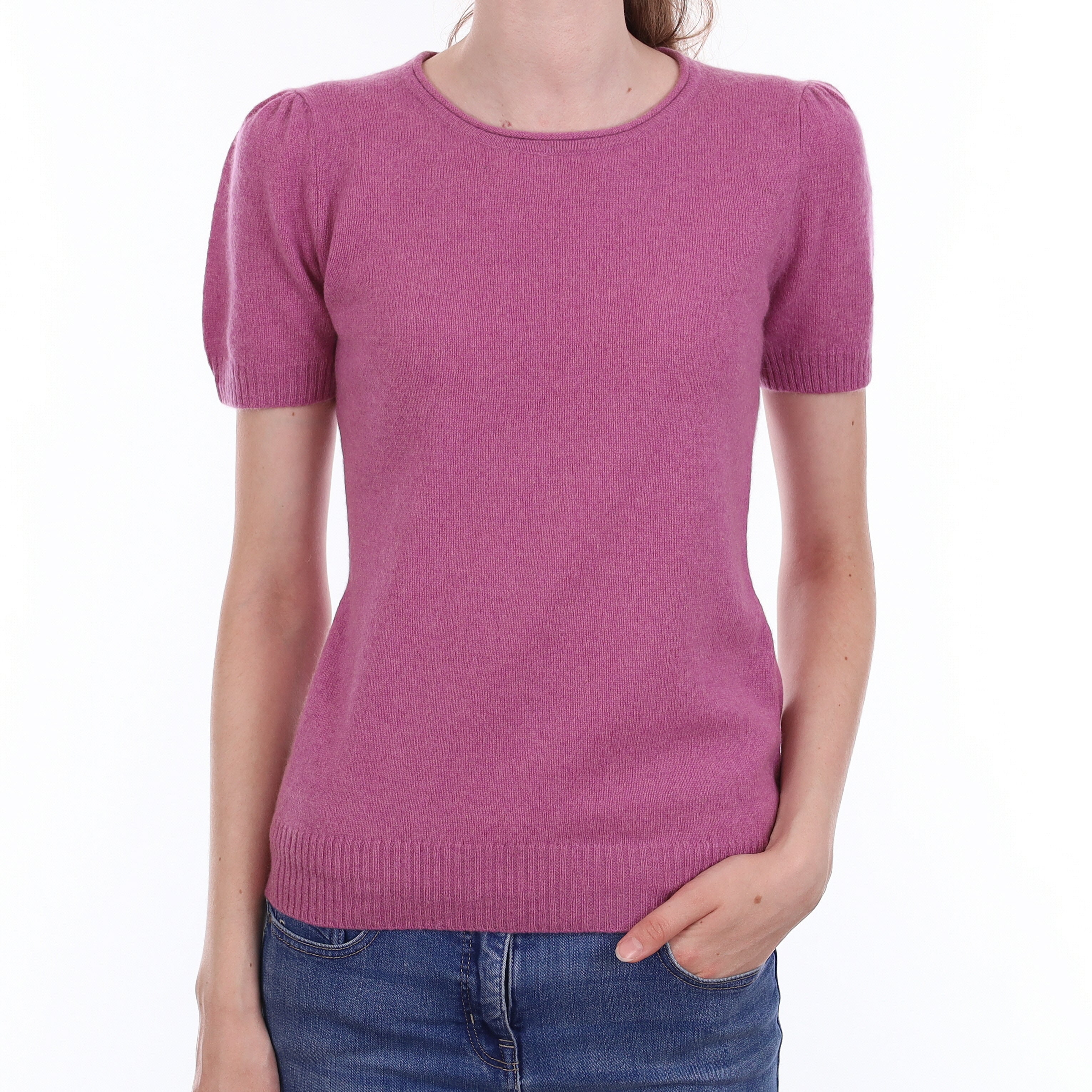 Loganberry Purple Cashmere Short Sleeve Crew Neck Jumper Extra Small