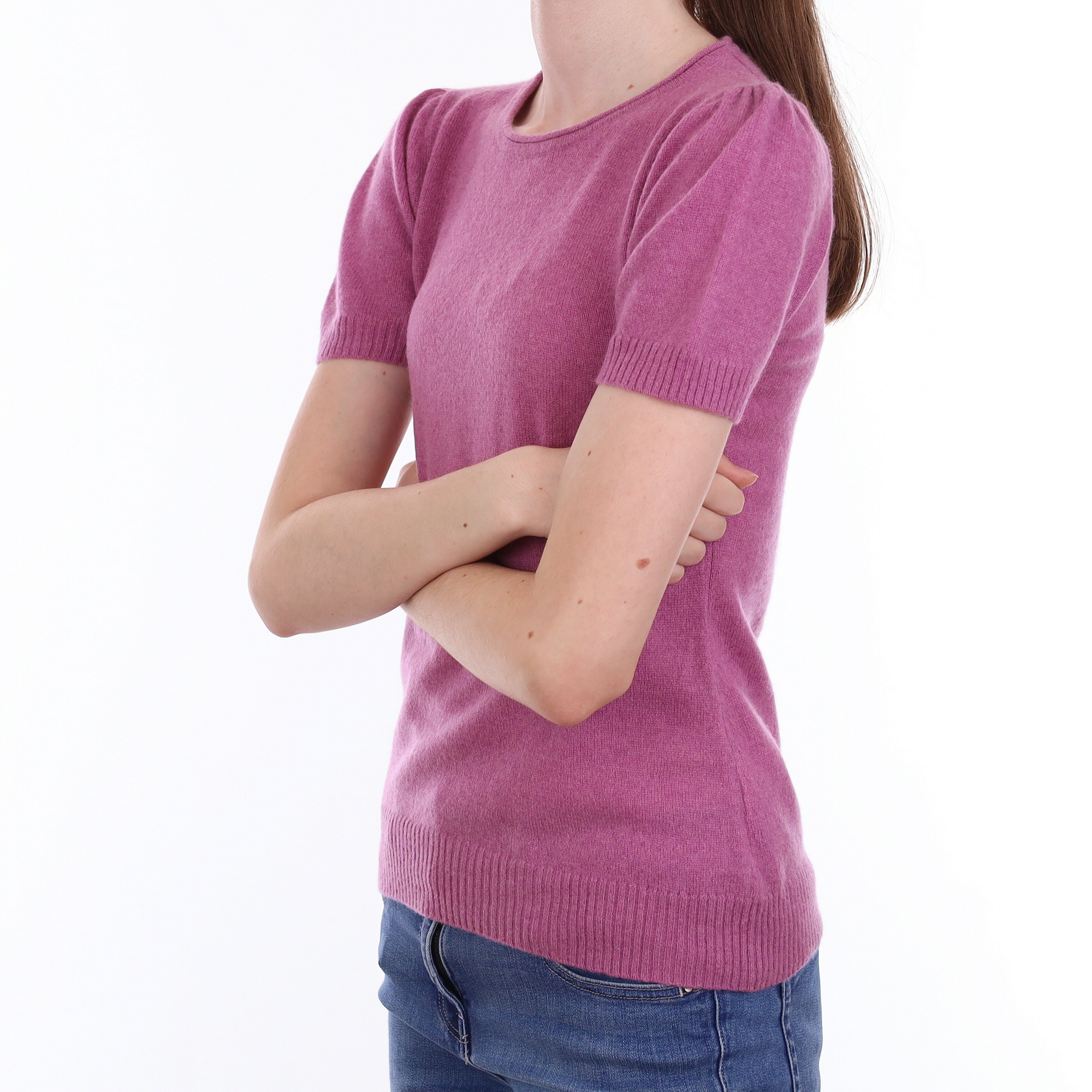 Loganberry Purple Cashmere Short Sleeve Crew Neck Jumper Extra Small