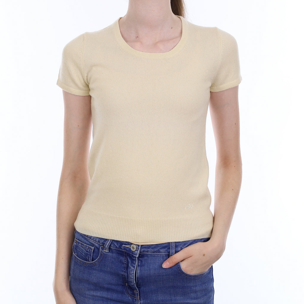 Vanilla Cream Cashmere Short Sleeve Crew Neck Jumper Extra Small