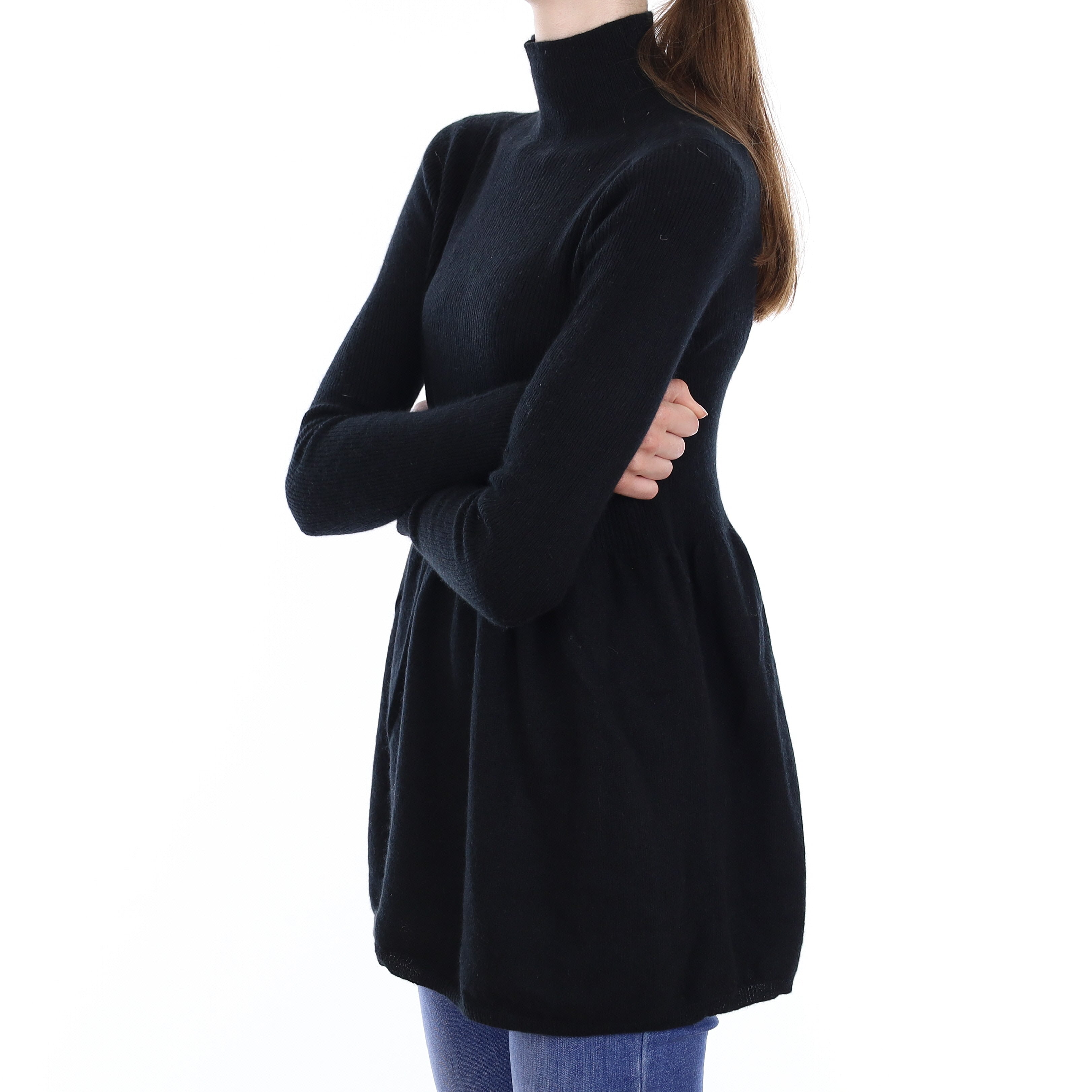 Black Cashmere Turtleneck Dress Extra Small