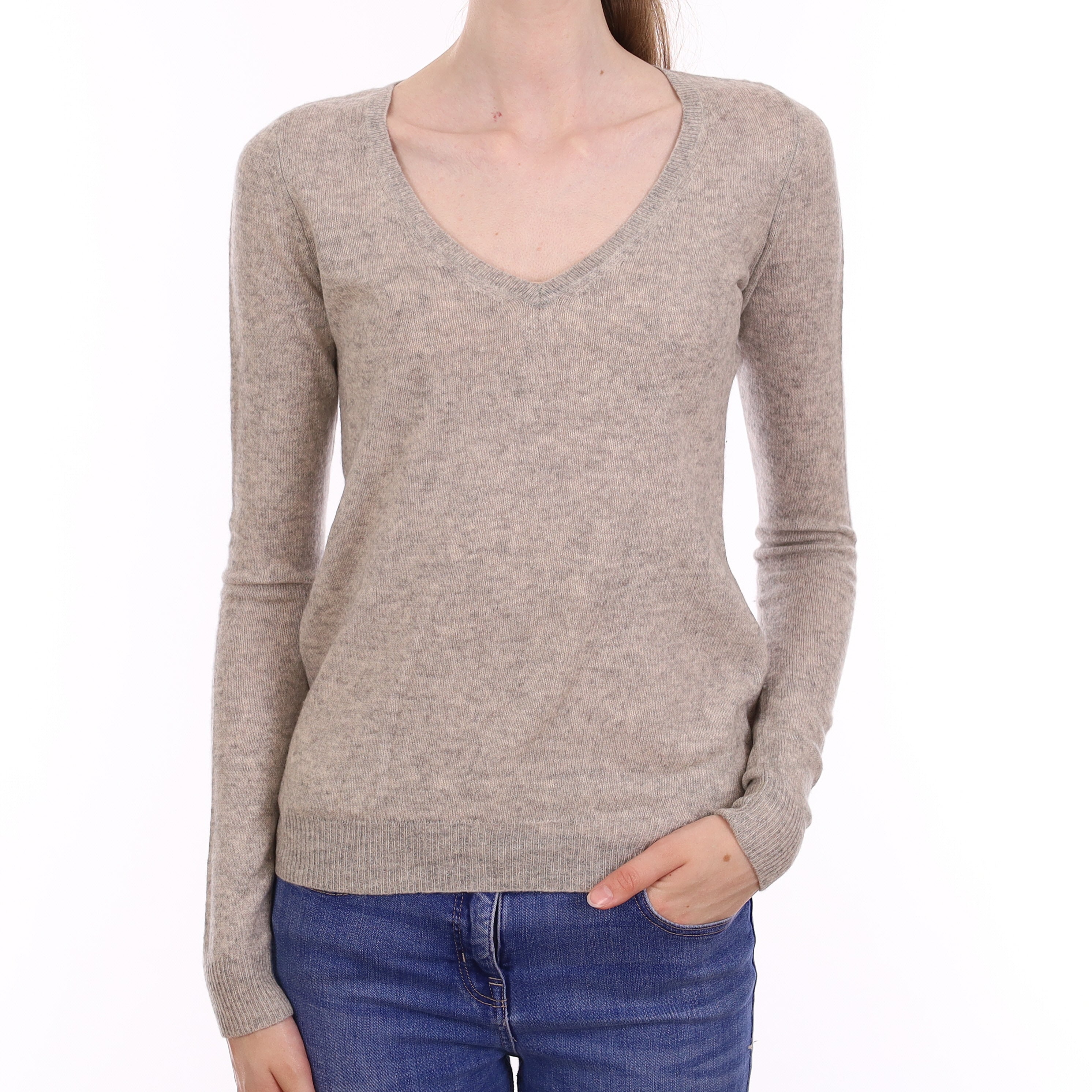 Smoke Grey Cashmere V Neck Jumper Extra Small