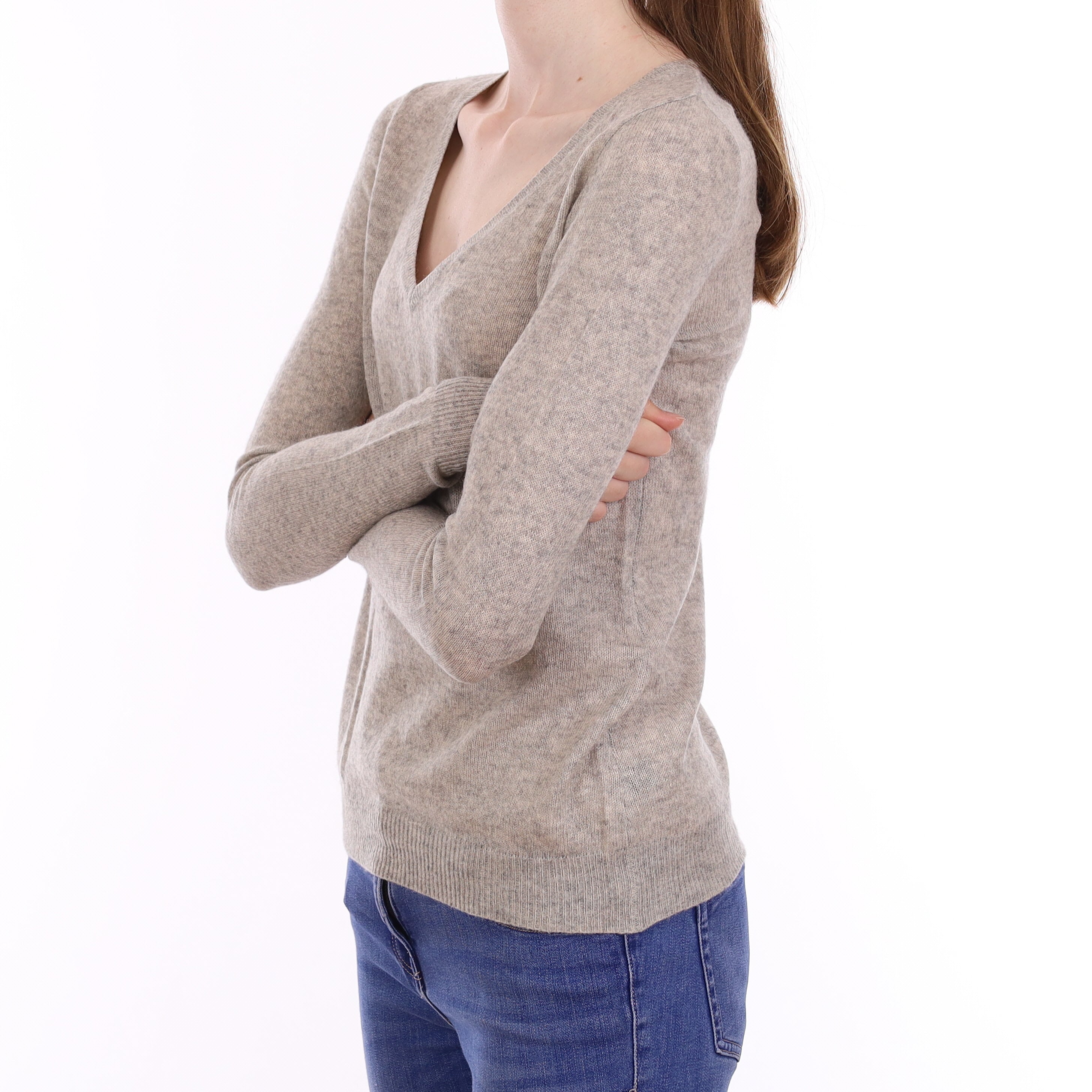 Smoke Grey Cashmere V Neck Jumper Extra Small