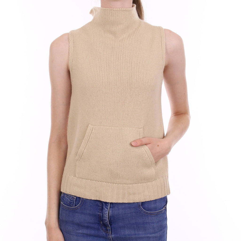 Vanilla Cream Cashmere Turtle Neck Tank Top Extra Small