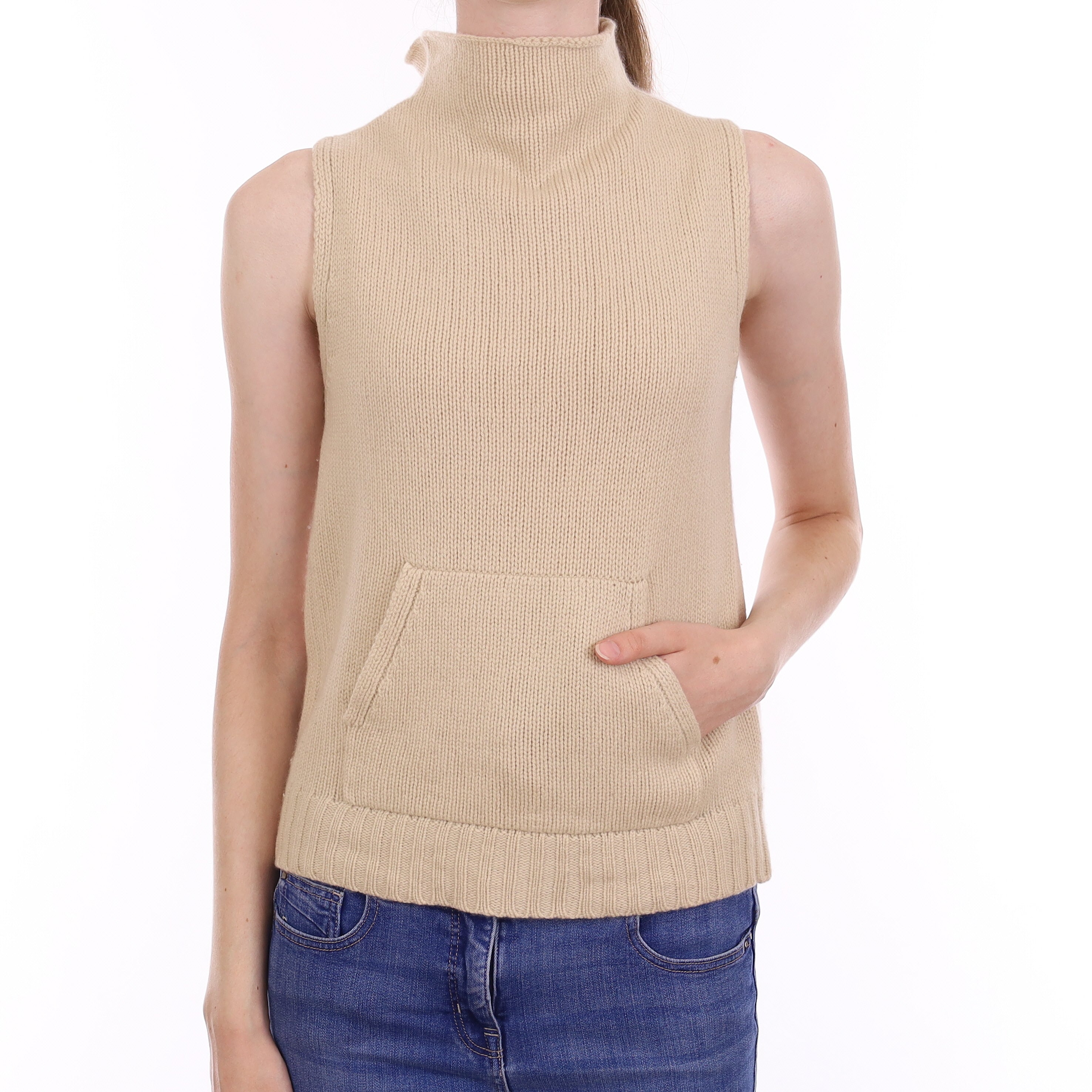Vanilla Cream Cashmere Turtle Neck Tank Top Extra Small