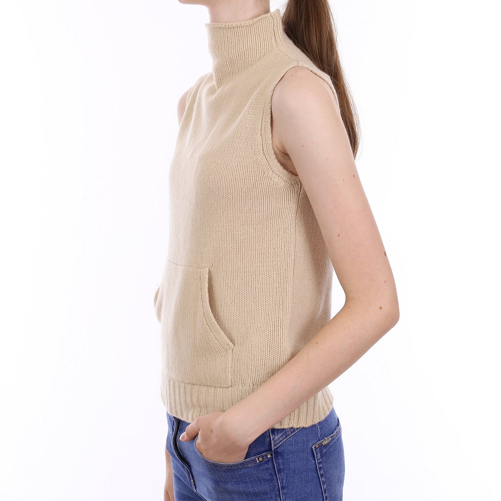 Vanilla Cream Cashmere Turtle Neck Tank Top Extra Small
