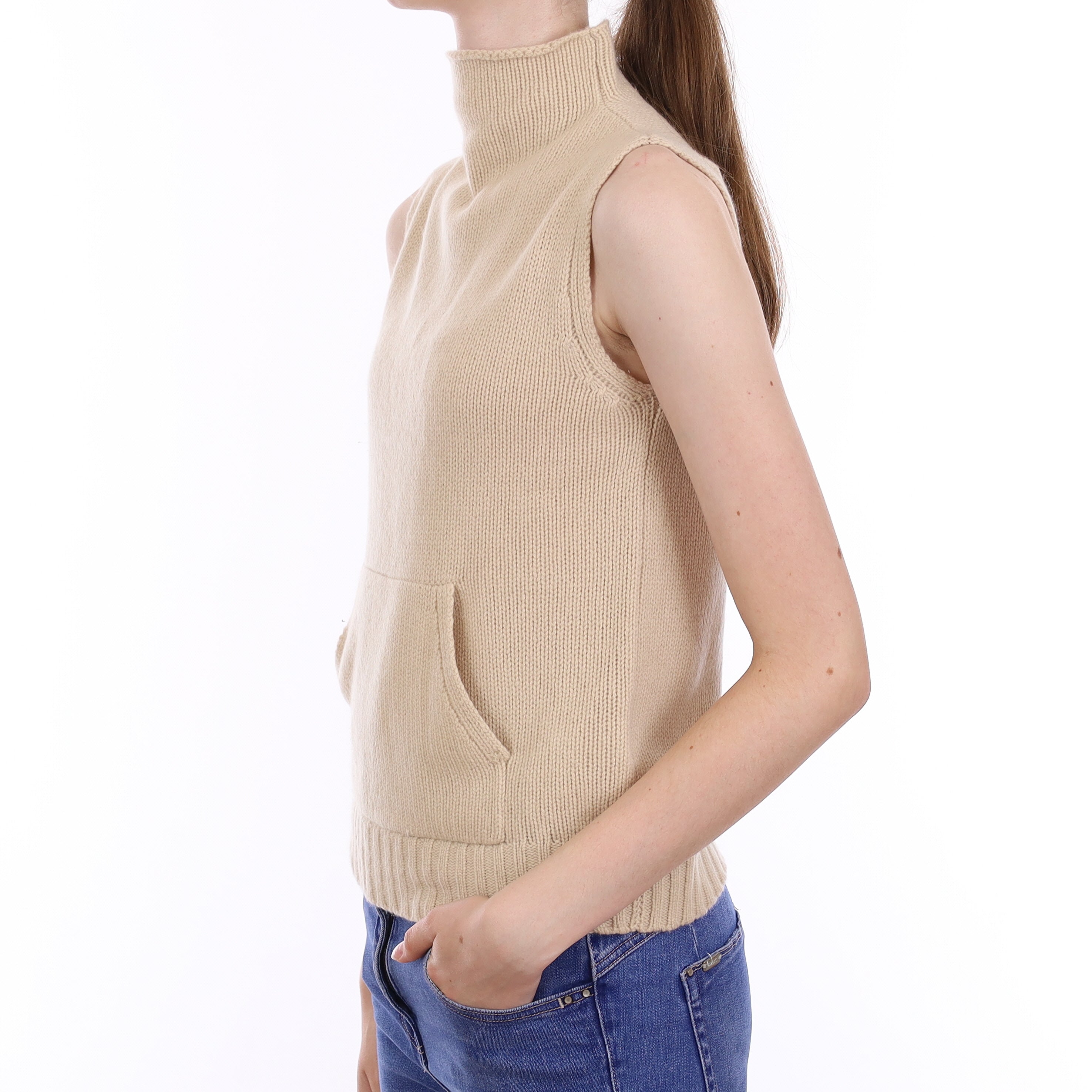Vanilla Cream Cashmere Turtle Neck Tank Top Extra Small