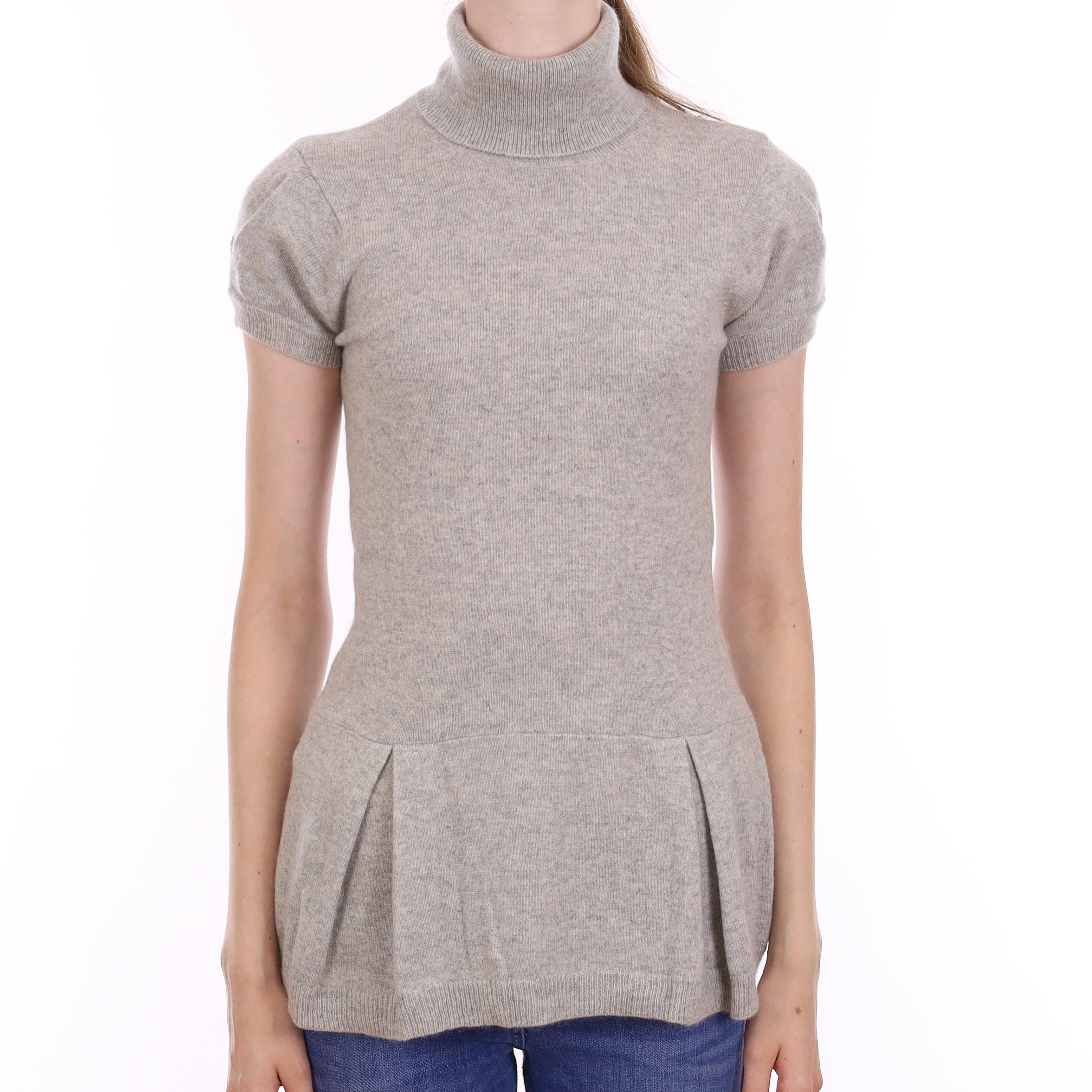 Mist Grey Cashmere Short Sleeve Polo Neck Dress Extra Small