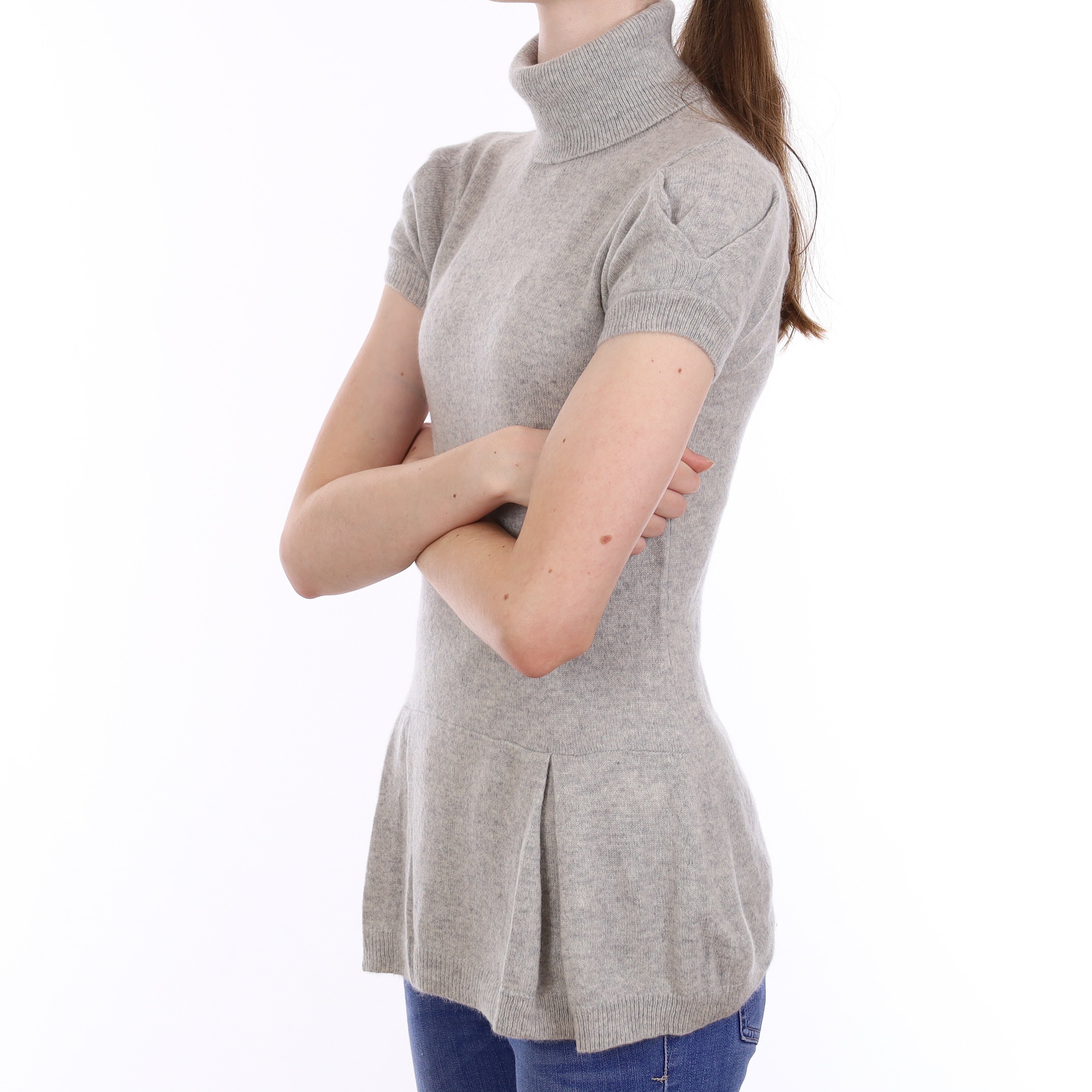 Mist Grey Cashmere Short Sleeve Polo Neck Dress Extra Small