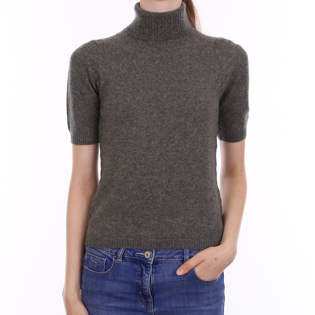 Slate Grey Cashmere Short Sleeve Polo Neck Jumper Extra Small