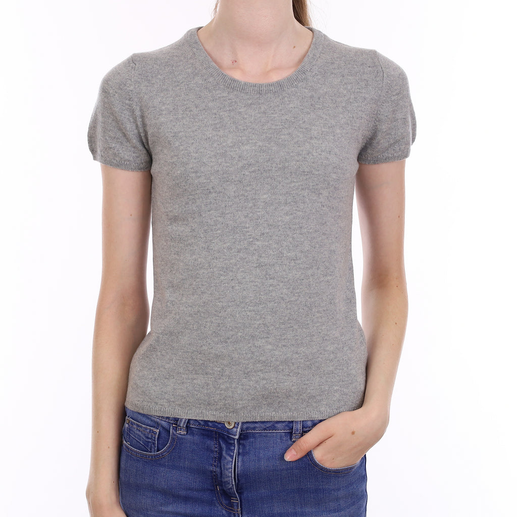 Brand New Scottish Smoke Grey Cashmere Short Sleeve Crew Neck Jumper Extra Small
