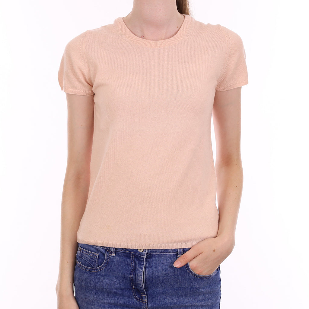 Brand New Scottish Ice Pink Cashmere Short Sleeve Jumper Extra Small