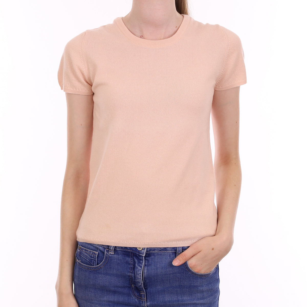 Brand New Scottish Ice Pink Cashmere Short Sleeve Jumper Extra Small