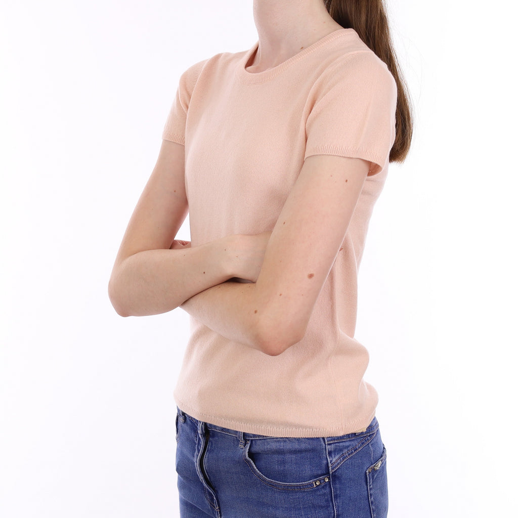 Brand New Scottish Ice Pink Cashmere Short Sleeve Jumper Extra Small
