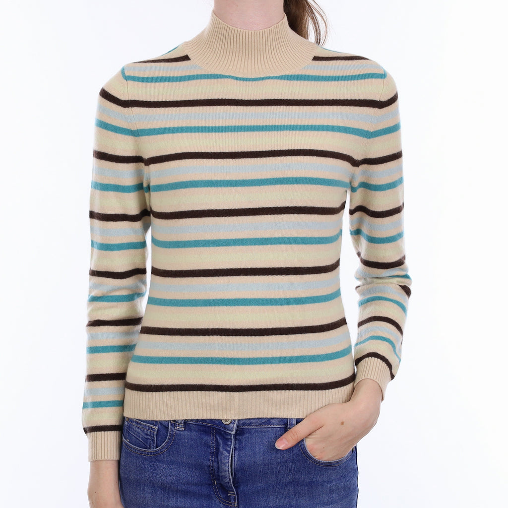 Multicoloured Stripe Cashmere Turtleneck Jumper Extra Small