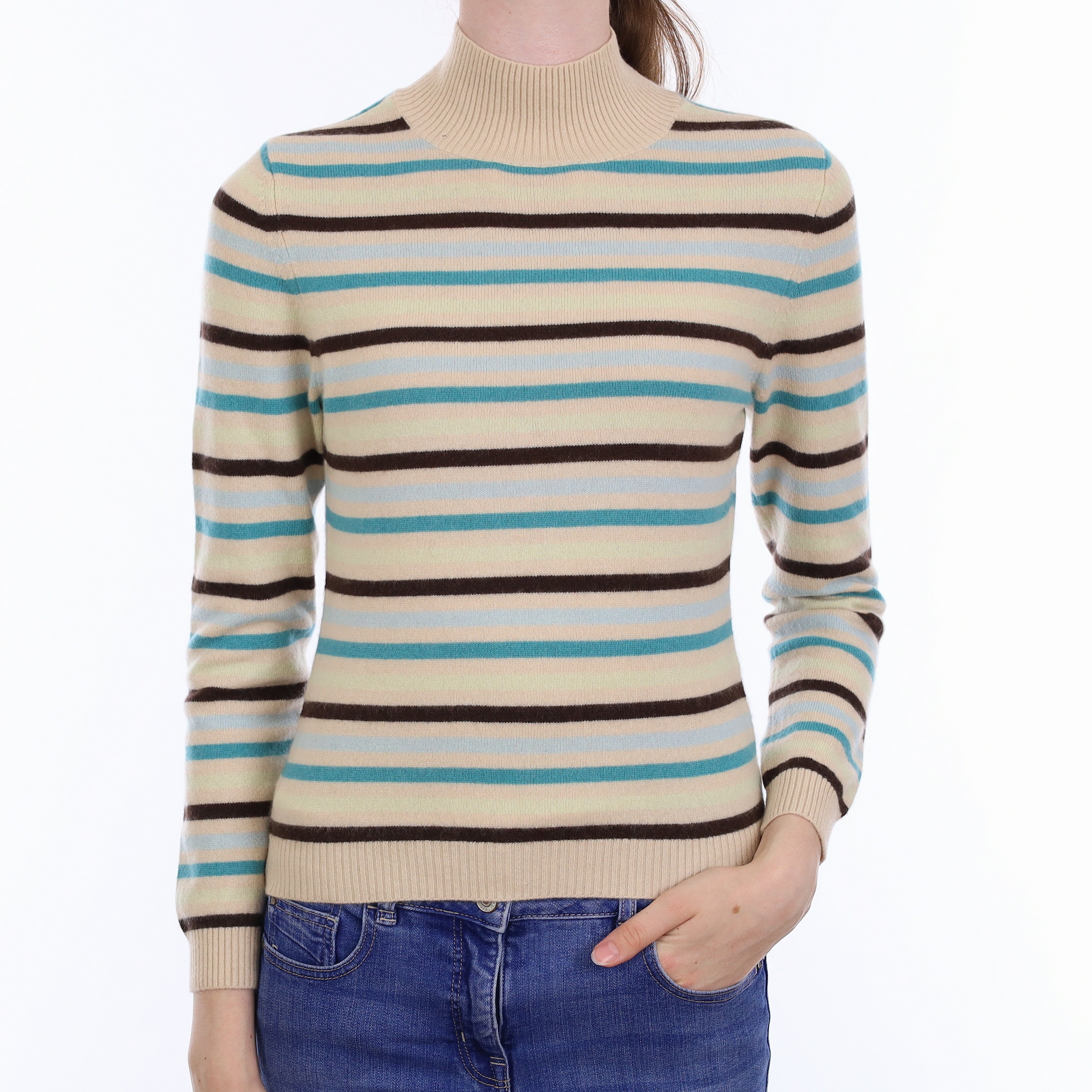 Multicoloured Stripe Cashmere Turtleneck Jumper Extra Small