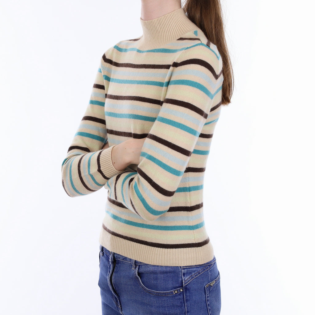 Multicoloured Stripe Cashmere Turtleneck Jumper Extra Small