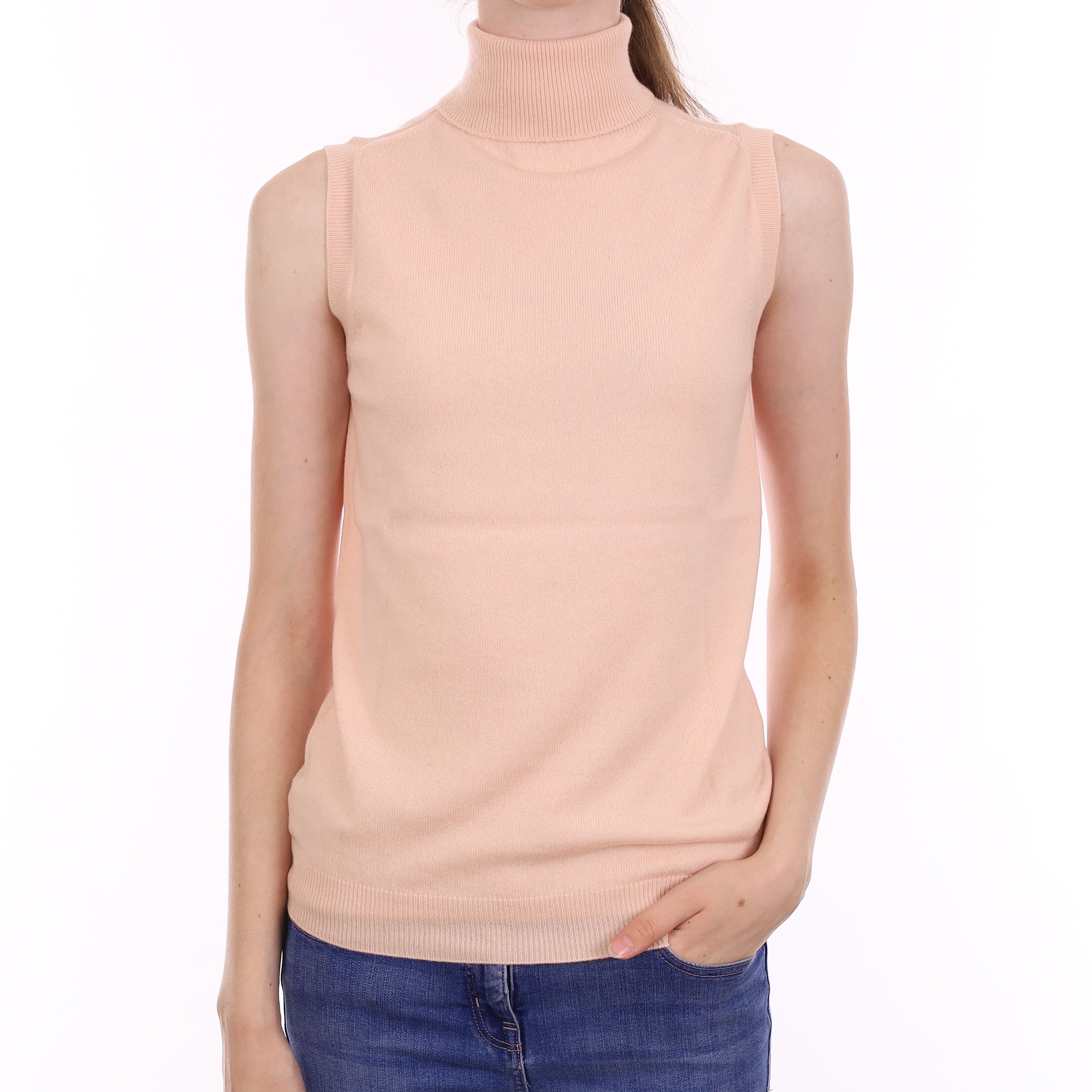 Brand New Scottish Ice Pink Cashmere Polo Neck Tank Top Extra Small