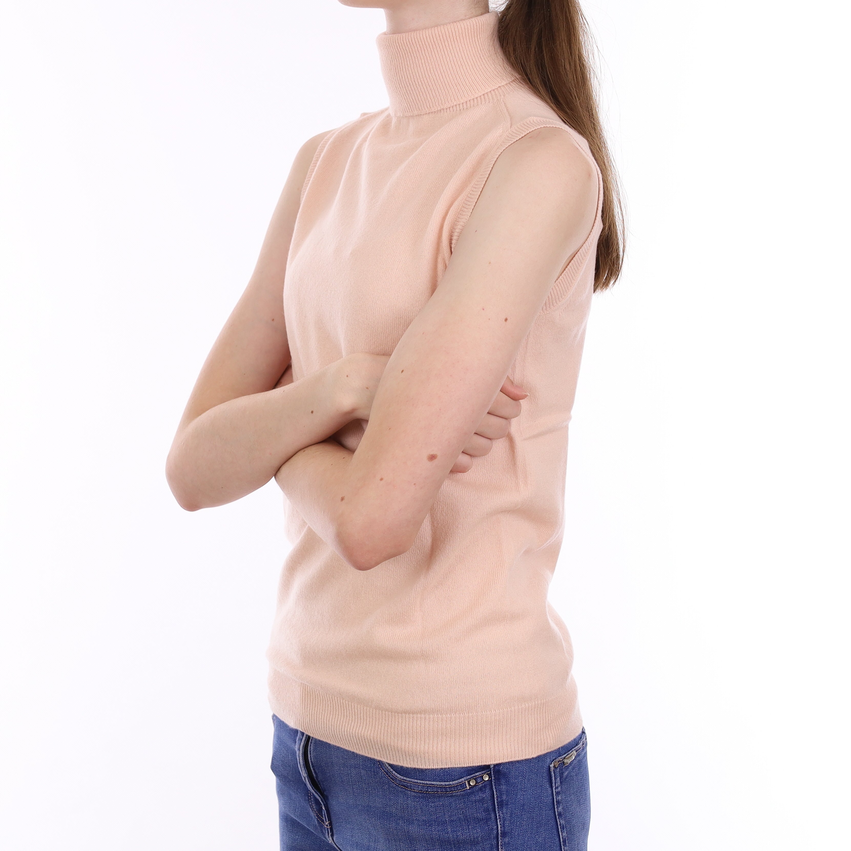 Brand New Scottish Ice Pink Cashmere Polo Neck Tank Top Extra Small