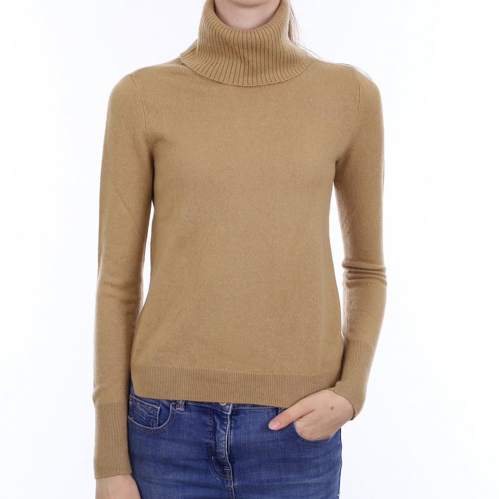 Caramel Brown Cashmere Polo Neck Jumper Extra Small