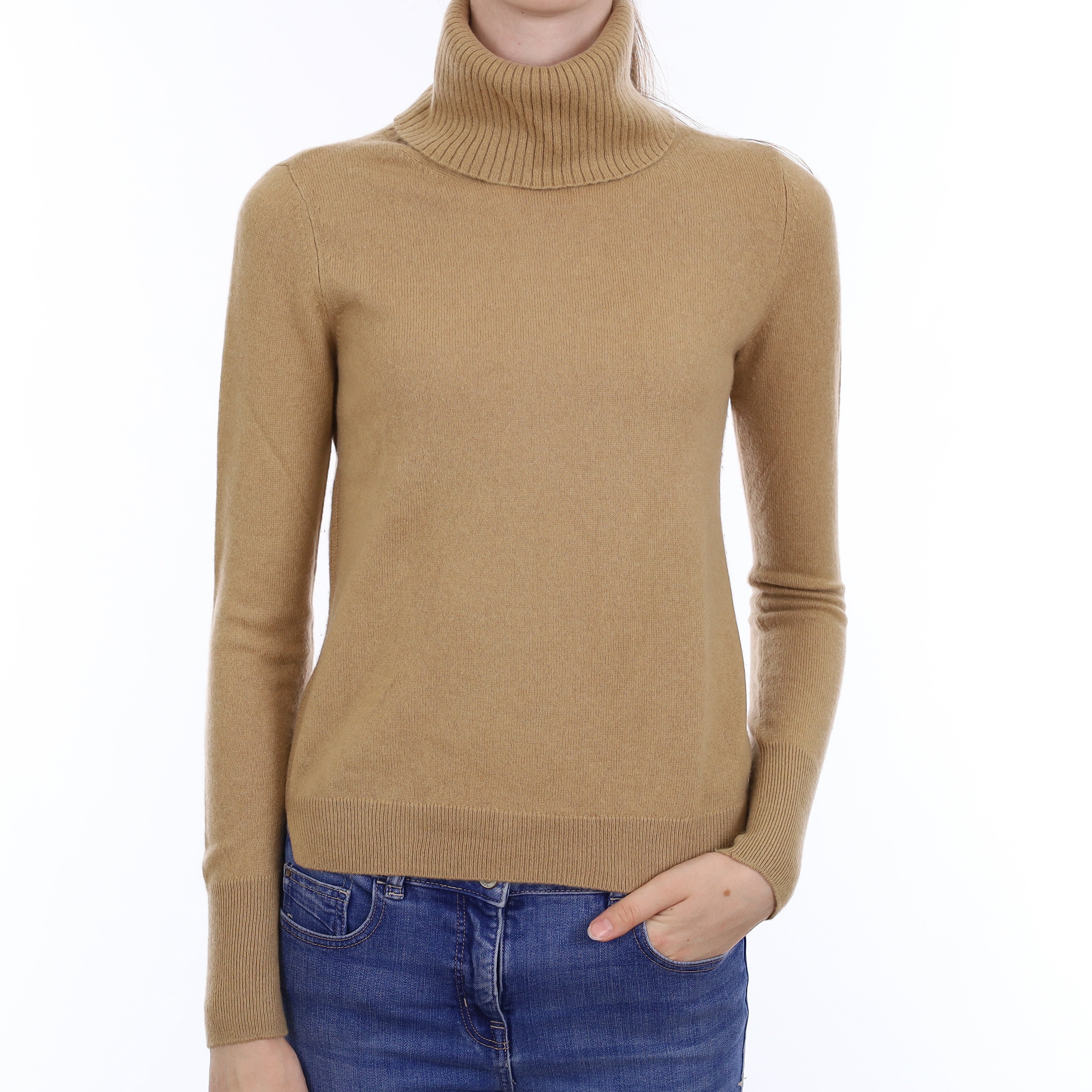 Caramel Brown Cashmere Polo Neck Jumper Extra Small
