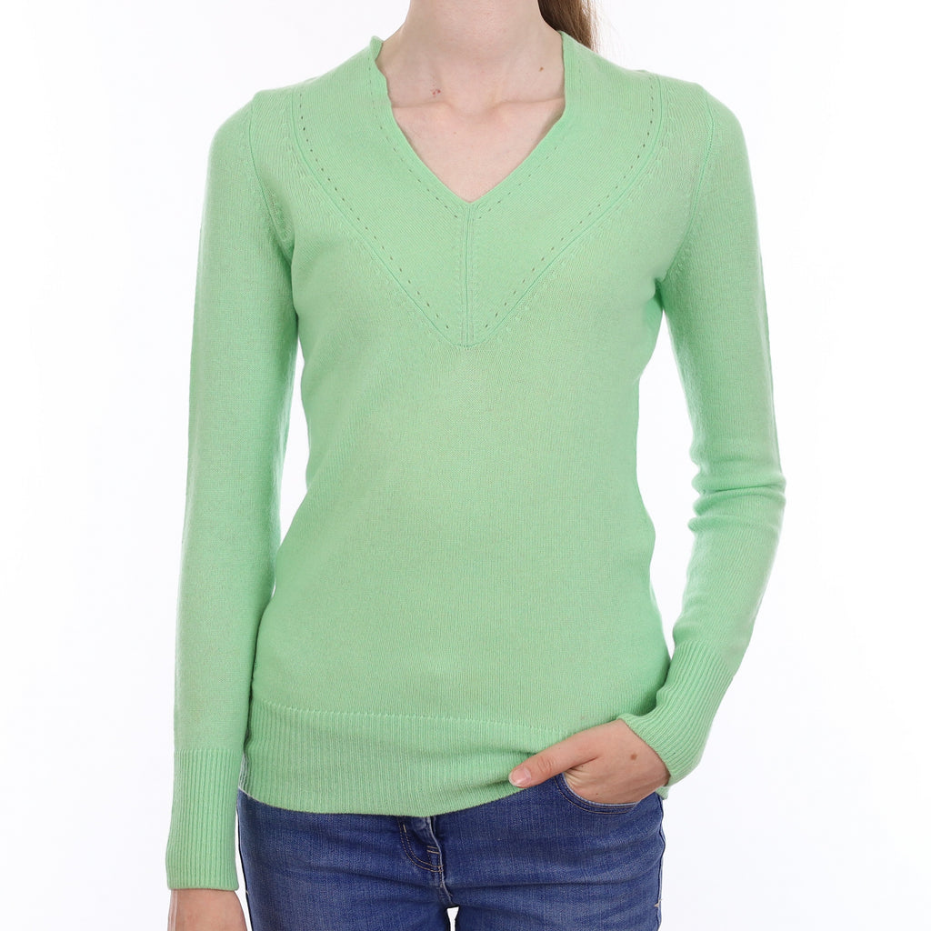 Lime Green Cashmere Longline V Neck Jumper Extra Small
