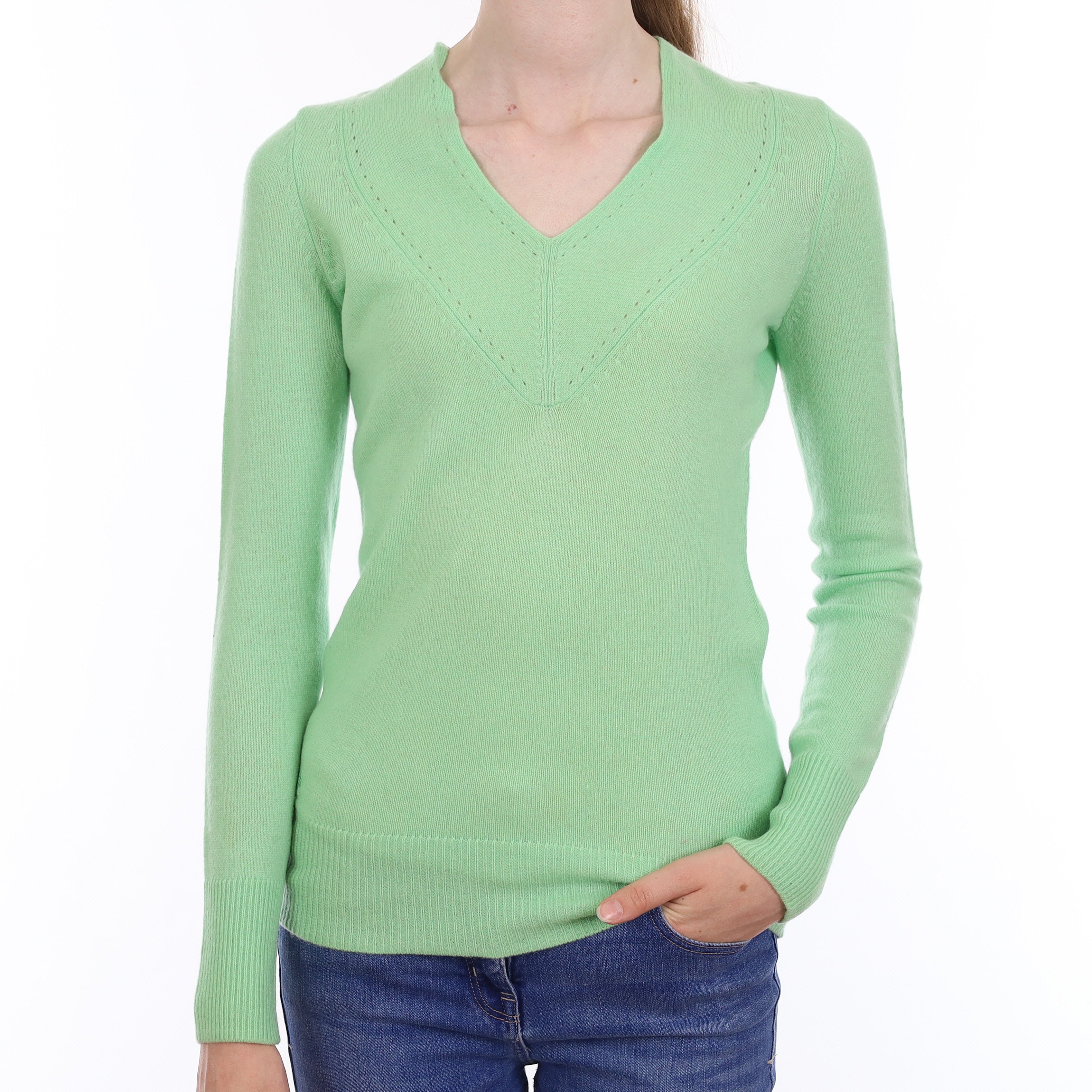 Lime Green Cashmere Longline V Neck Jumper Extra Small