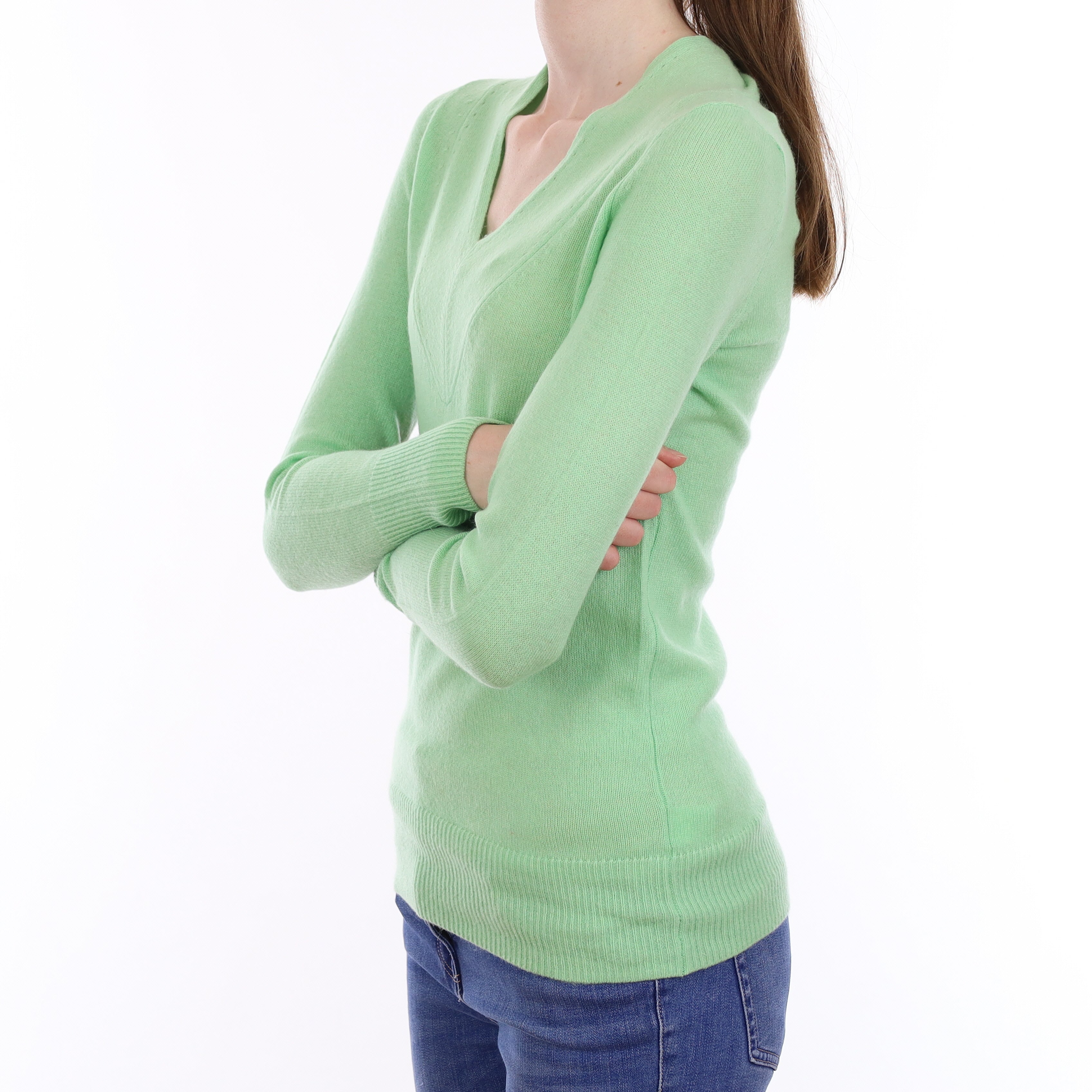 Lime Green Cashmere Longline V Neck Jumper Extra Small