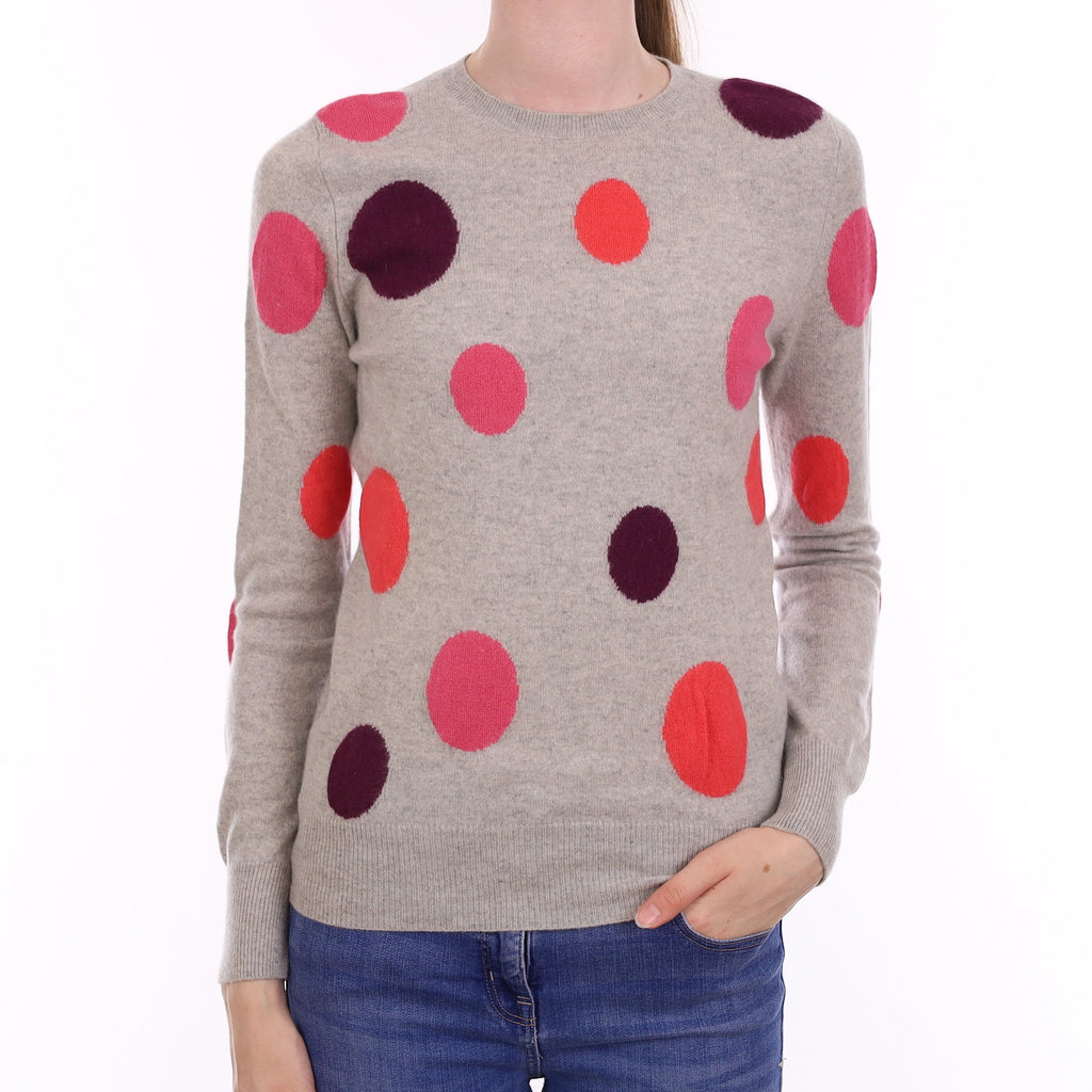 Smoke Grey Spotted Cashmere Crew Neck Jumper Extra Small