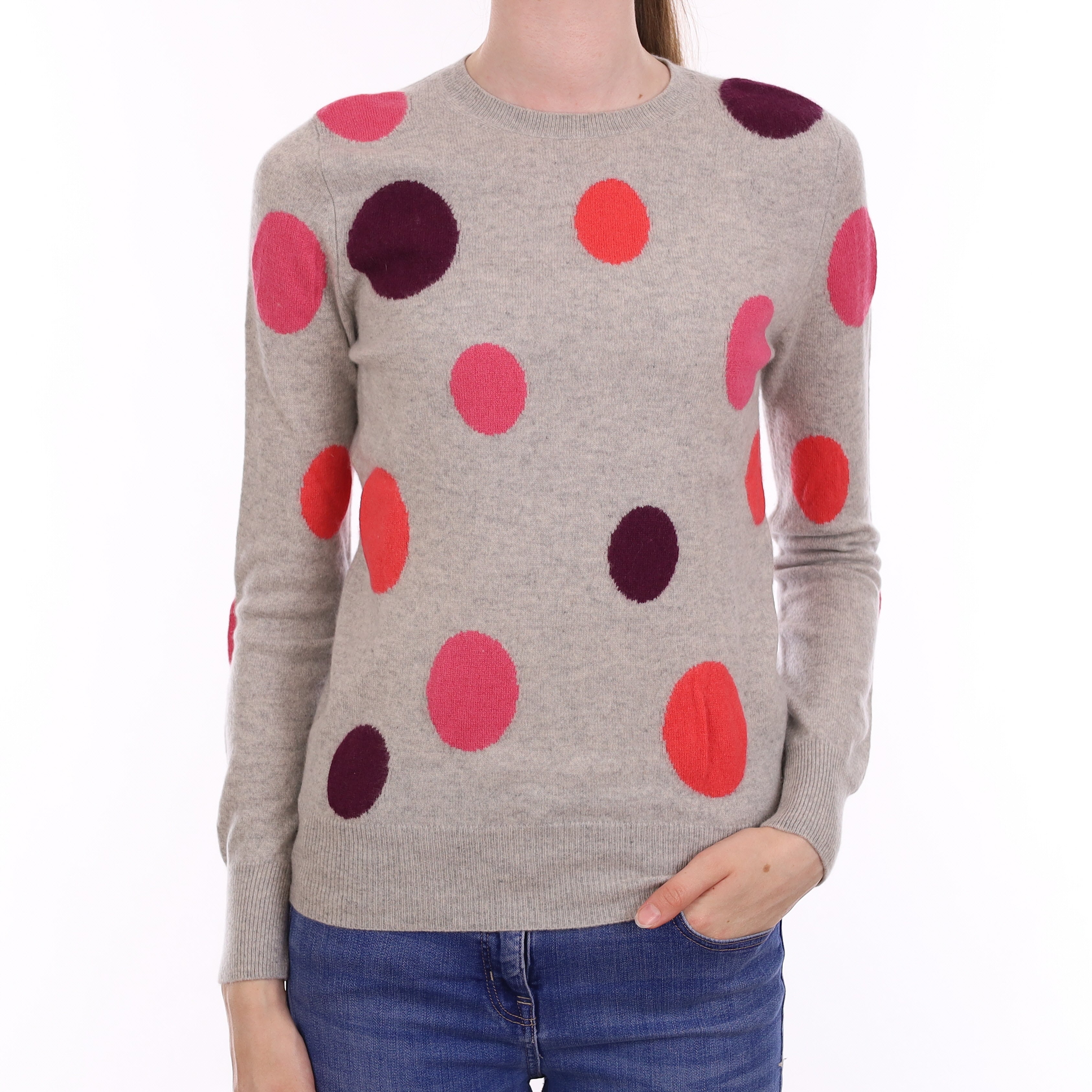 Smoke Grey Spotted Cashmere Crew Neck Jumper Extra Small
