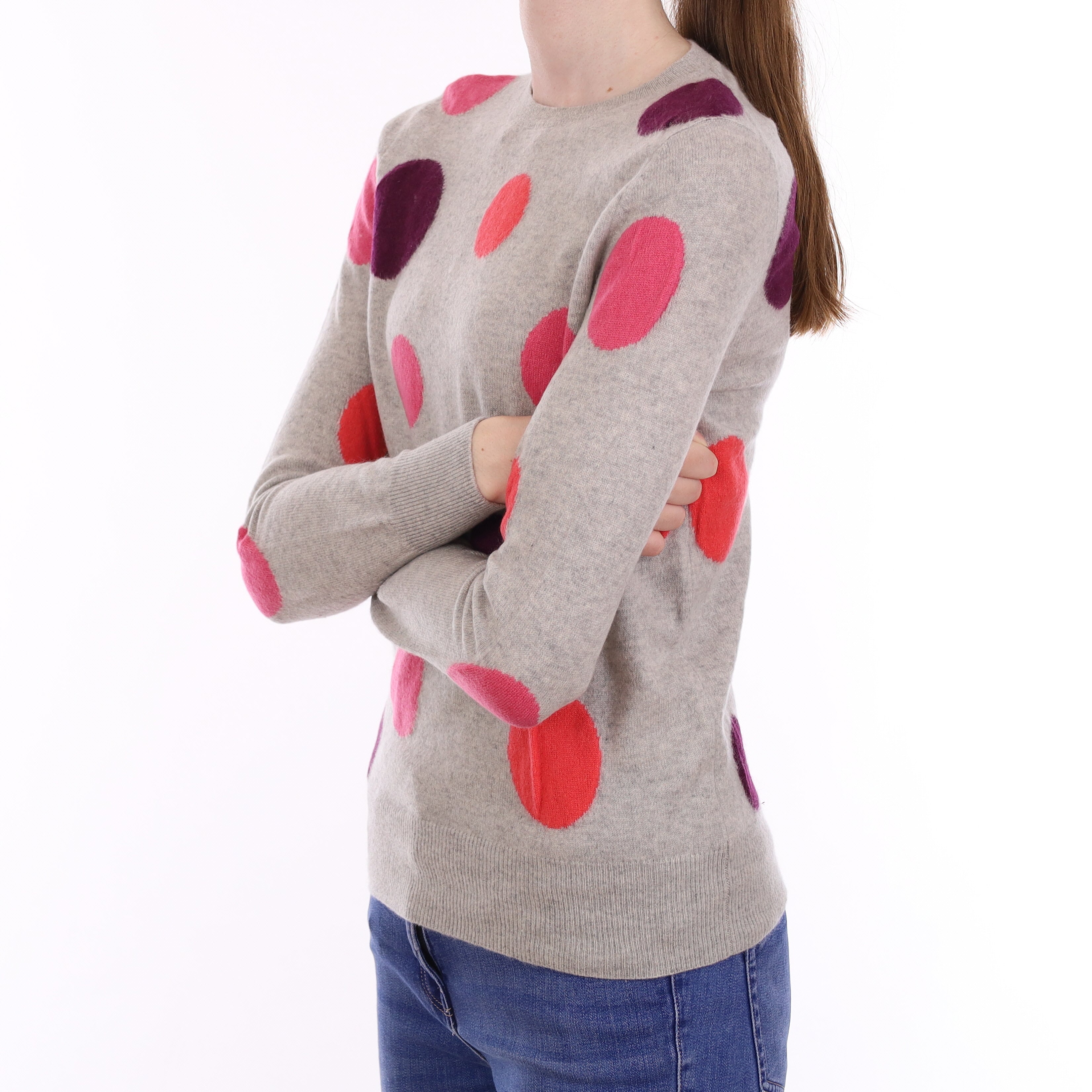 Smoke Grey Spotted Cashmere Crew Neck Jumper Extra Small