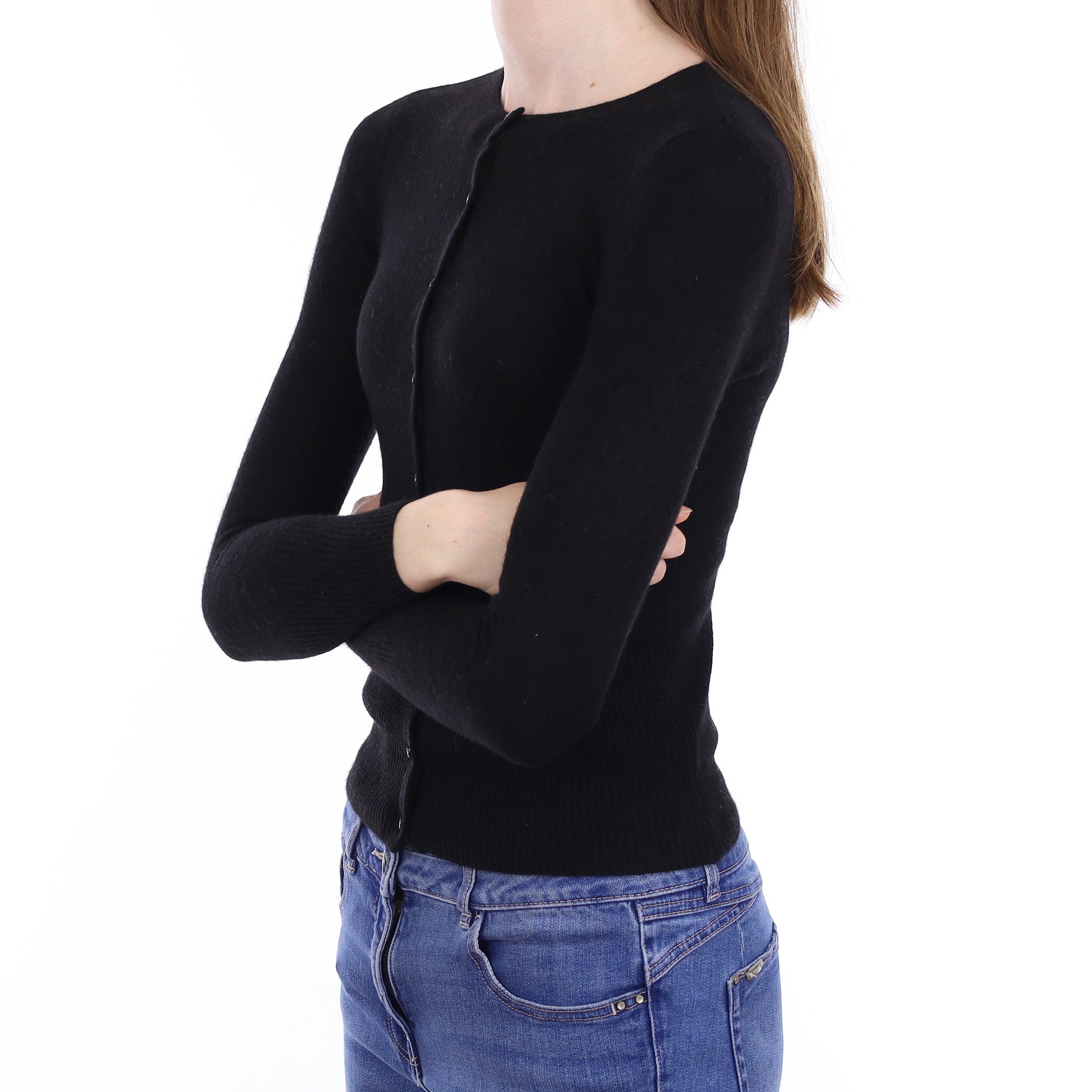 Black Cashmere Crew Neck Cardigan Extra Small