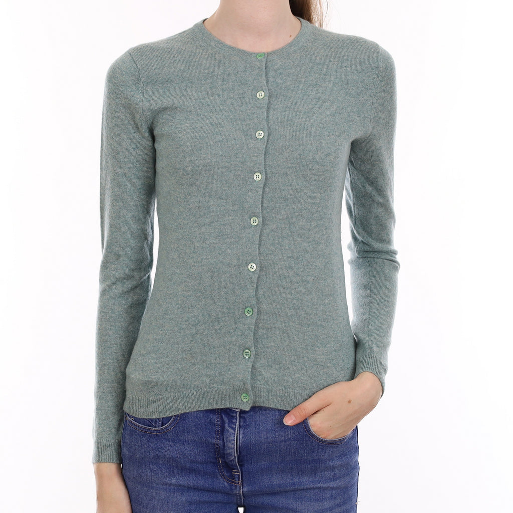 Duck Egg Blue Cashmere Crew Neck Cardigan Extra Small